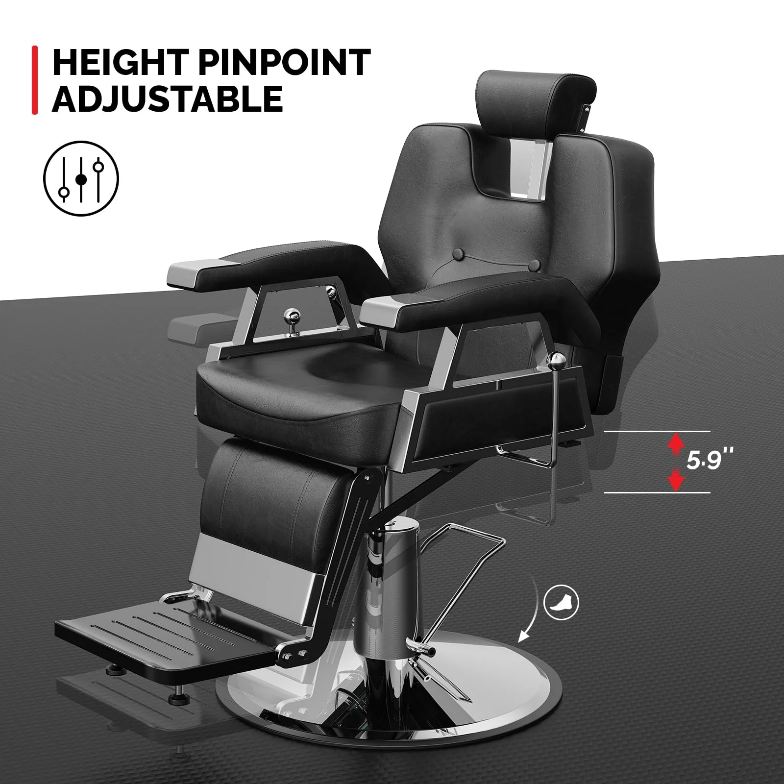 OmySalon BC1501 Professional Heavy Duty Hydraulic Reclining Barber Chair - Image 17