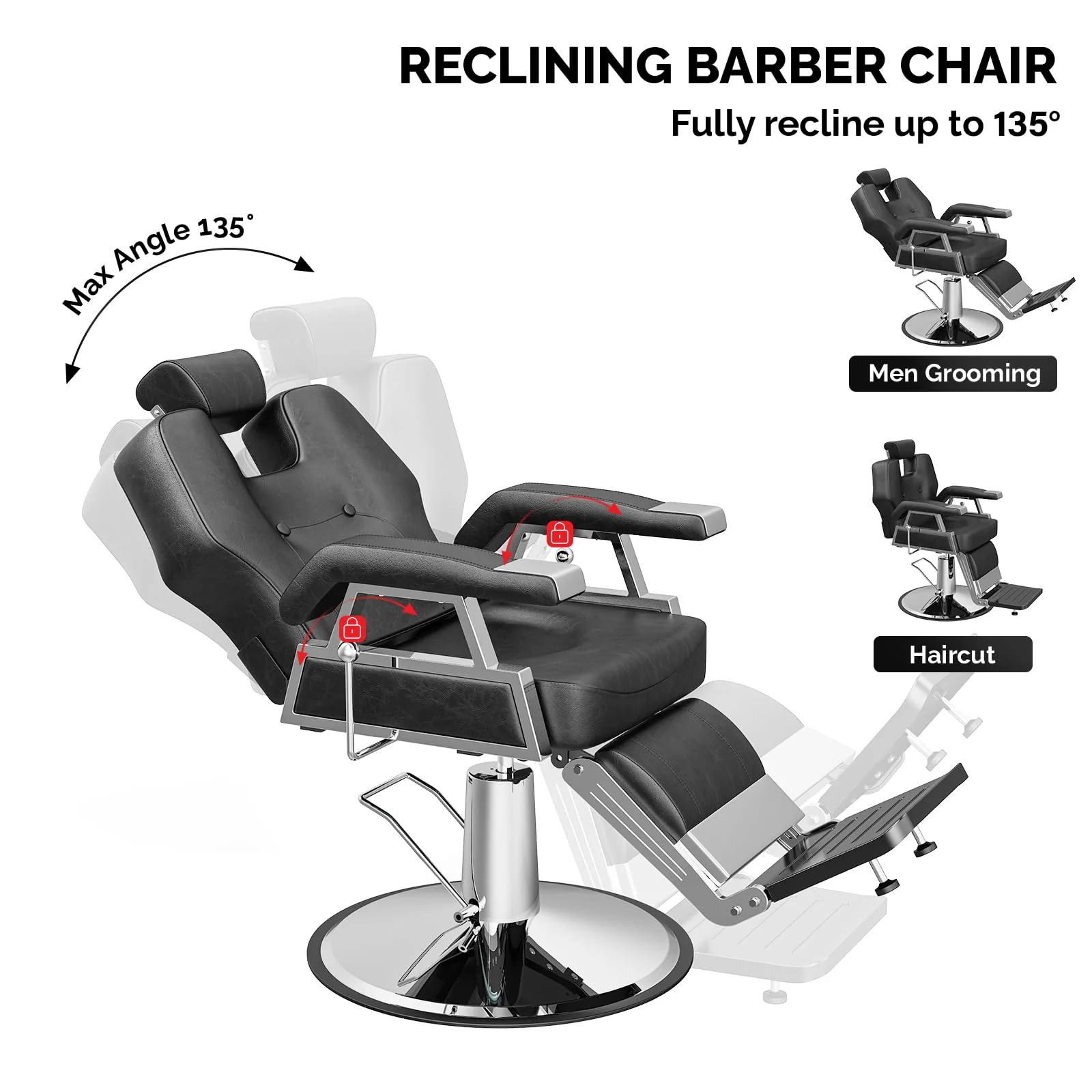 OmySalon BC1501 Professional Heavy Duty Hydraulic Reclining Barber Chair - Image 18