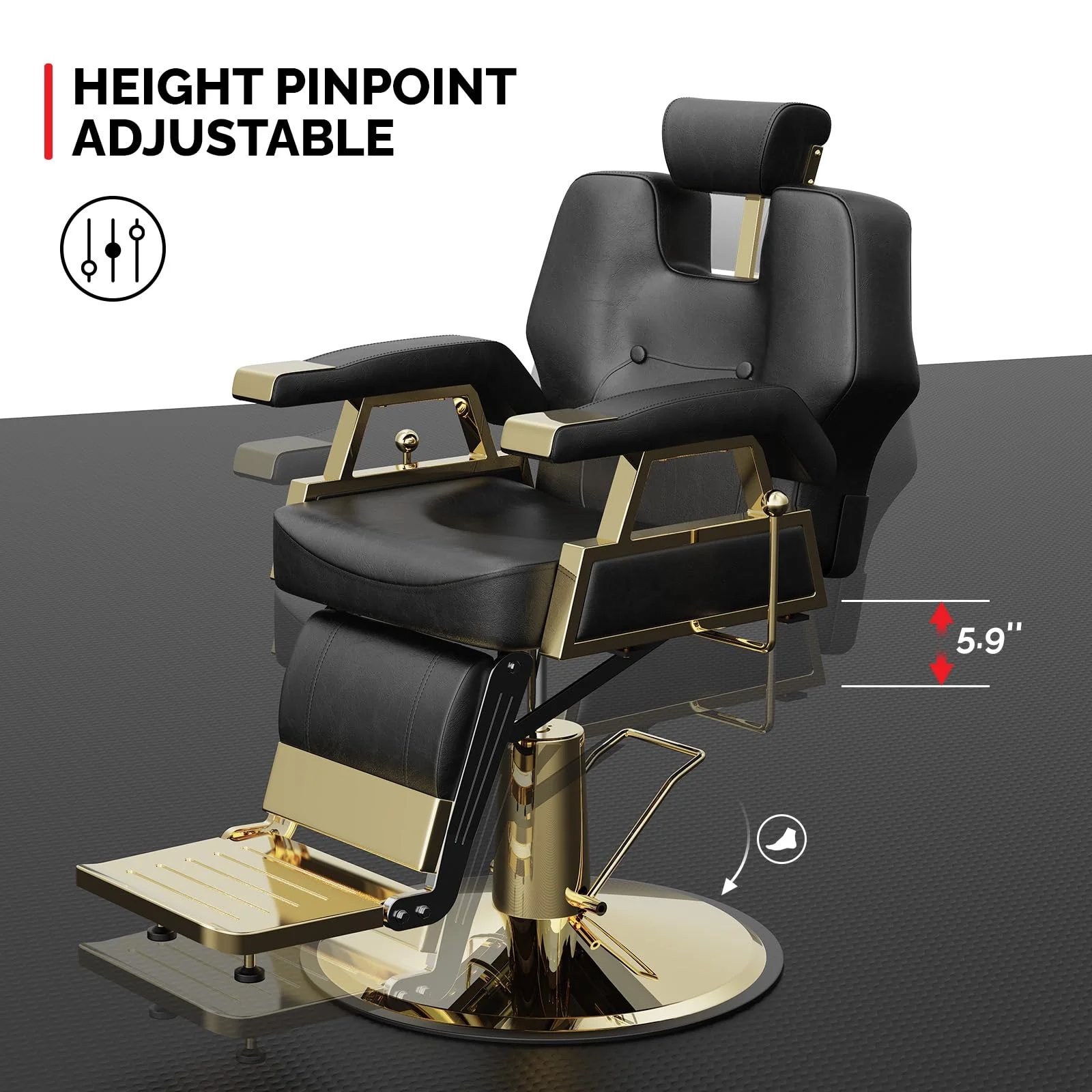OmySalon BC1501 Professional Heavy Duty Hydraulic Reclining Barber Chair - Image 7