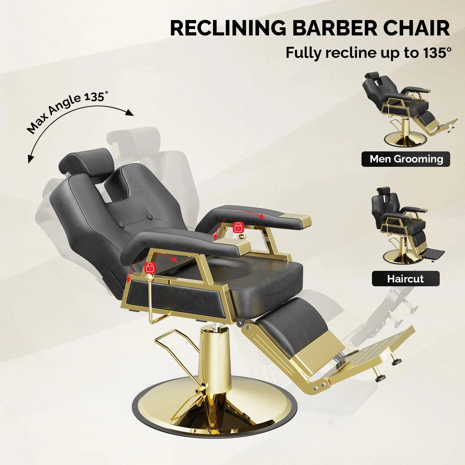 OmySalon BC1501 Professional Heavy Duty Hydraulic Reclining Barber Chair - Image 8