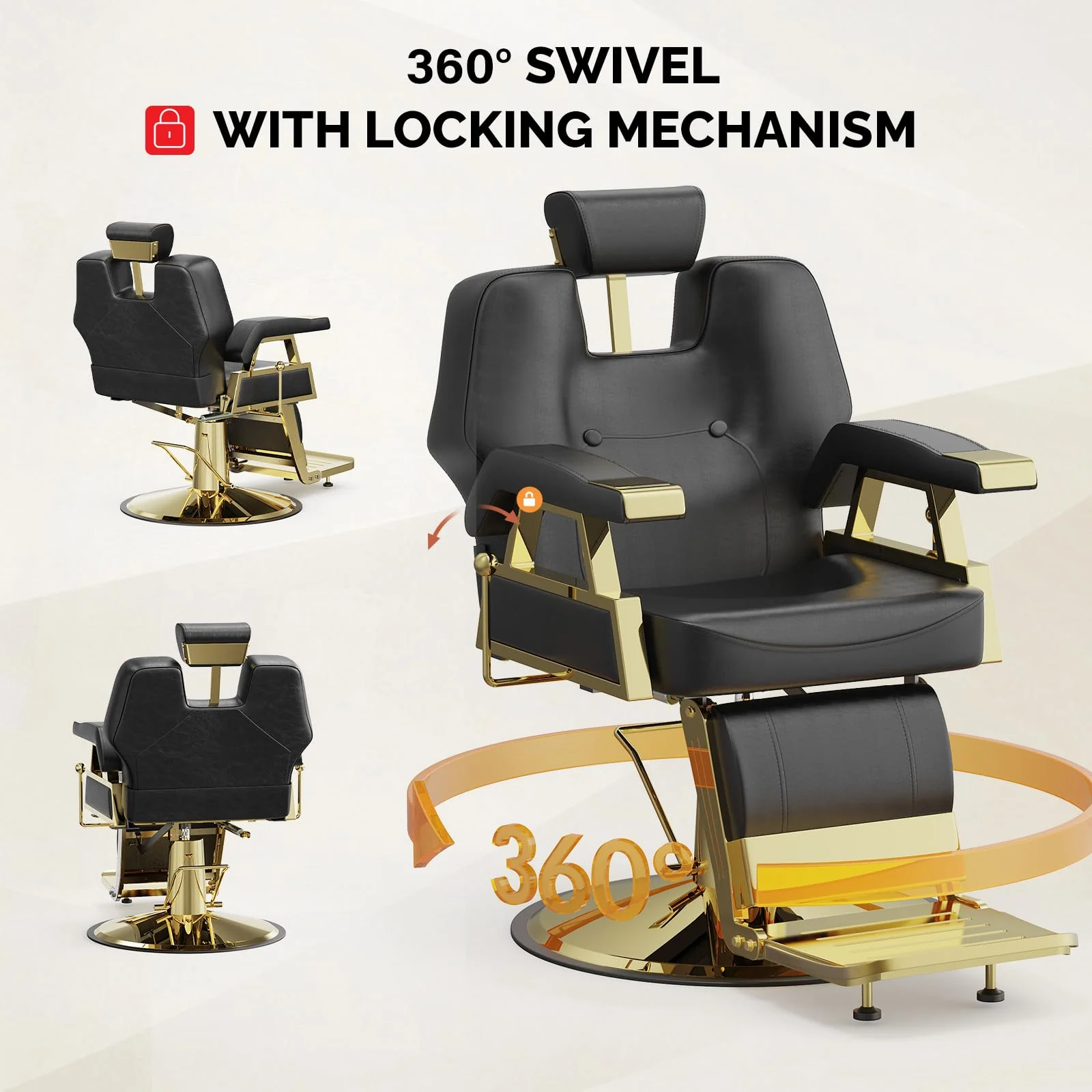 OmySalon BC1501 Professional Heavy Duty Hydraulic Reclining Barber Chair - Image 9