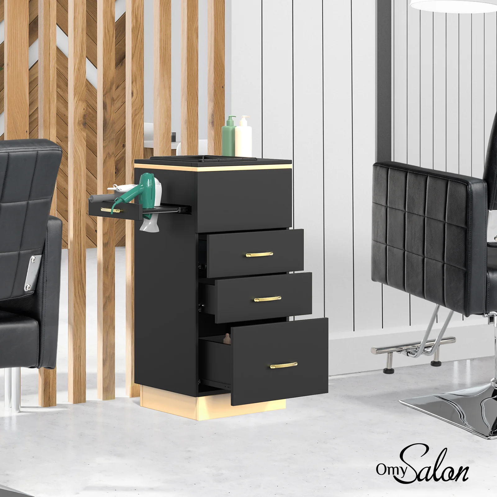 OmySalon HSC-23 Salon Styling Storage Station w/3 Drawers 1 Storage Basin 3 Hair Dryer Holders - Image 16