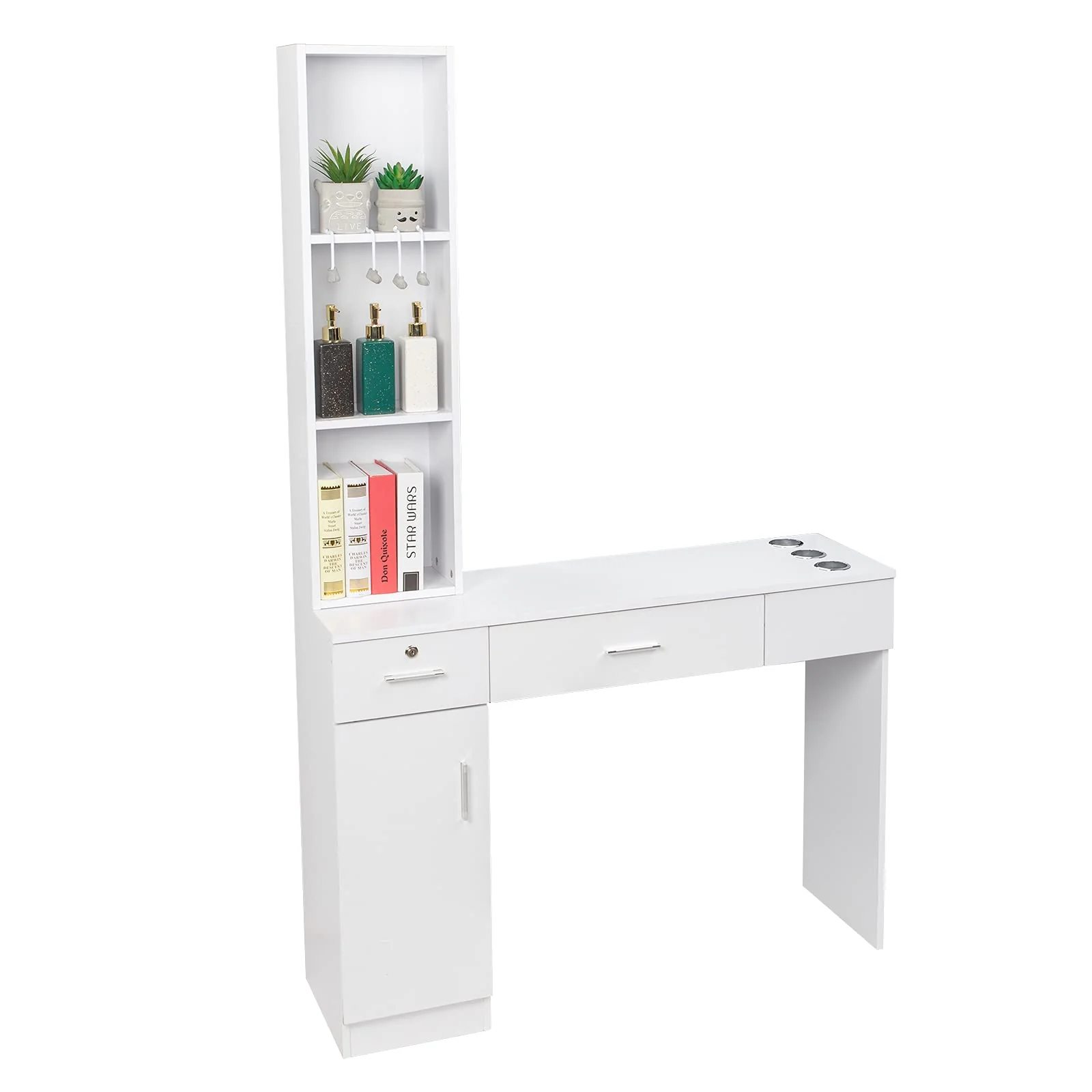 OmySalon HSC-08 Barber Station Wall Mount  2 Drawers 1 Storage Cabinet 3 Open Shelves Black/Red & Black - Image 13