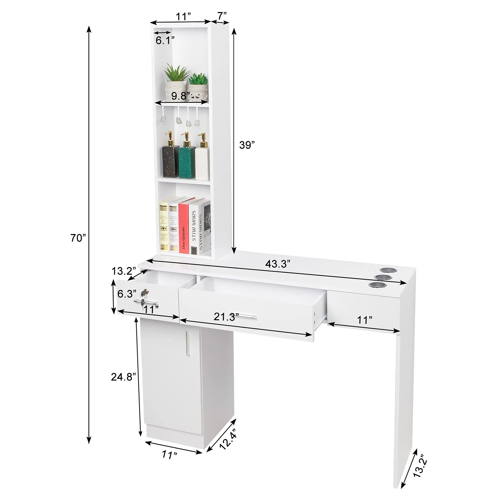 OmySalon HSC-08 Barber Station Wall Mount  2 Drawers 1 Storage Cabinet 3 Open Shelves Black/Red & Black - Image 15