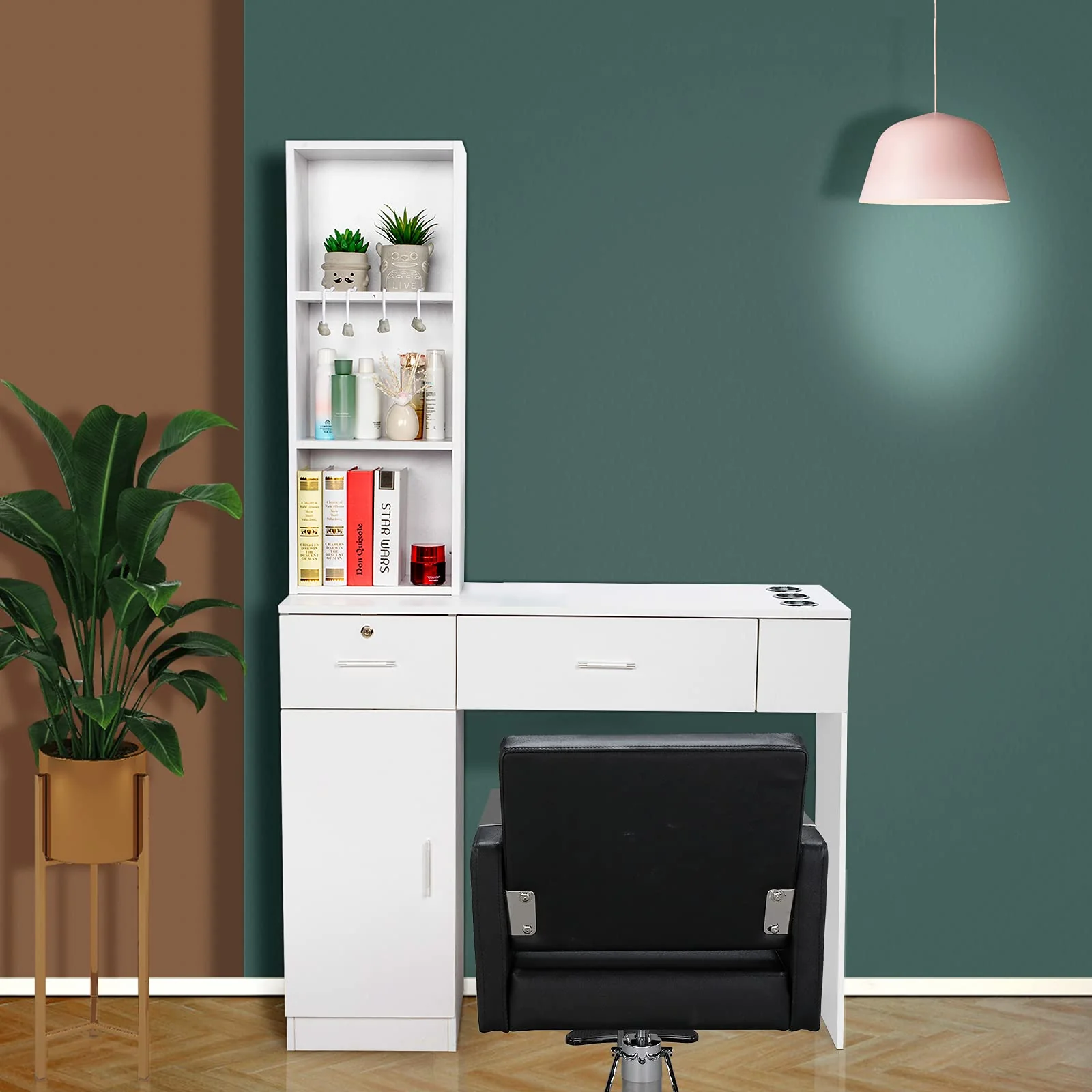 OmySalon HSC-08 Barber Station Wall Mount  2 Drawers 1 Storage Cabinet 3 Open Shelves Black/Red & Black - Image 18