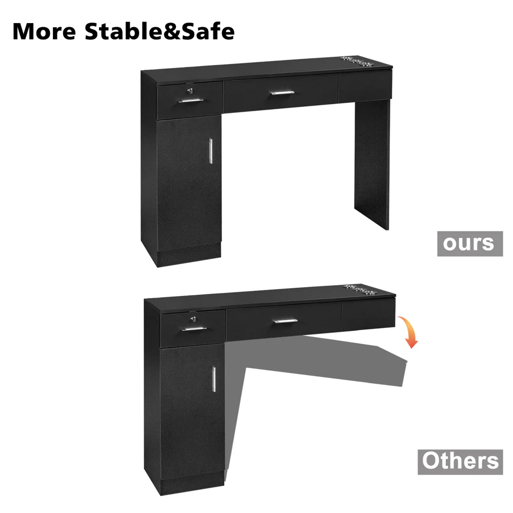 OmySalon HSC-08 Barber Station Wall Mount  2 Drawers 1 Storage Cabinet 3 Open Shelves Black/Red & Black - Image 4