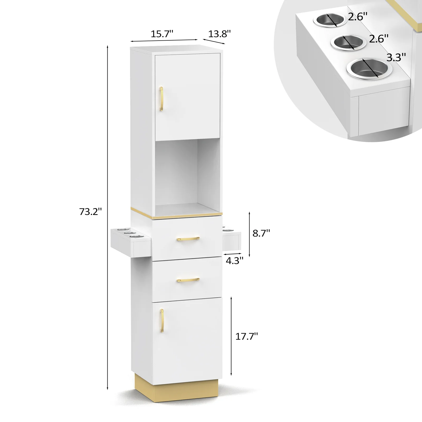 OmySalon HSC-24 Barber Storage Station Cabinet w/2 Drawers 2 Storage Cabinets 6 Hair Dryer Holders - Image 12