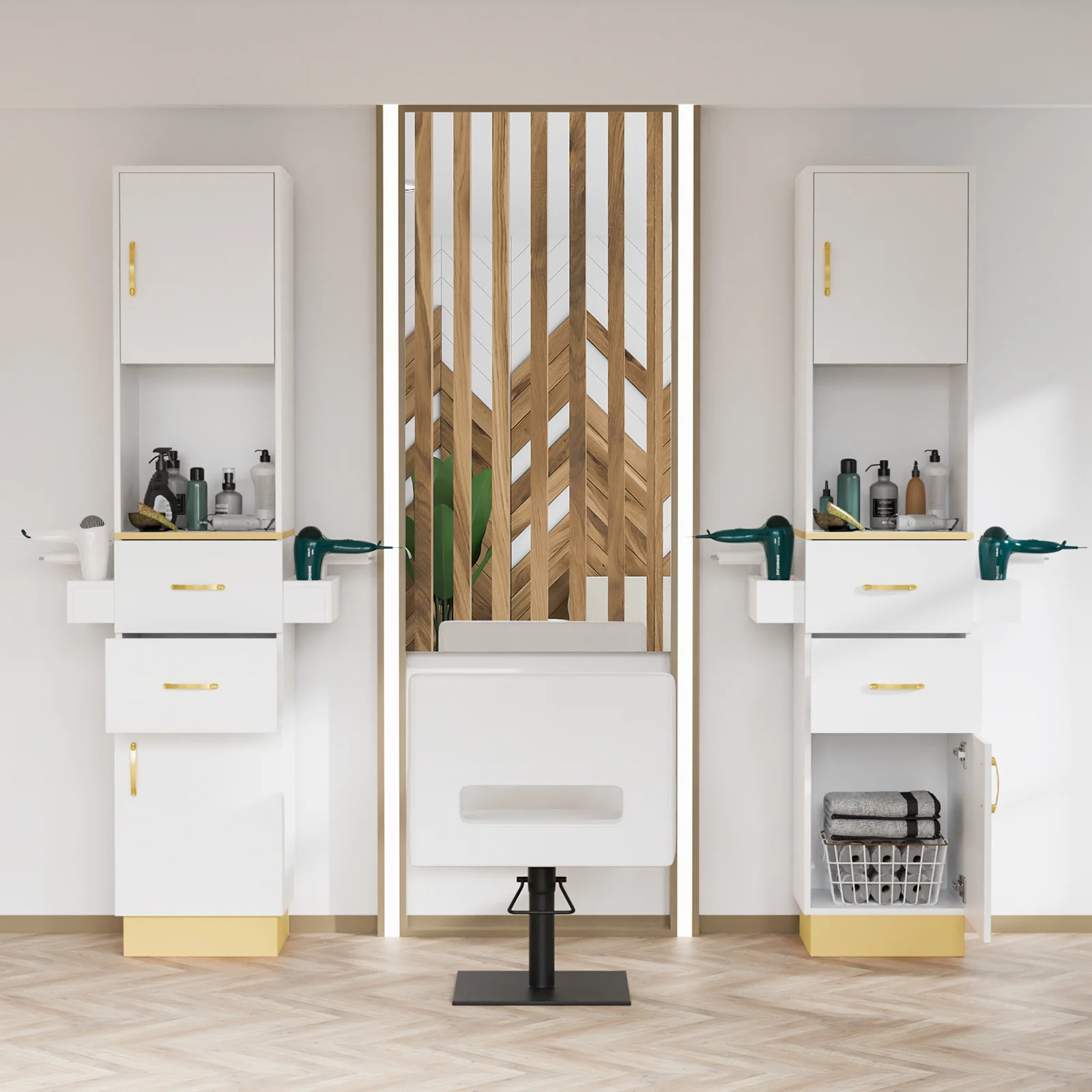 OmySalon HSC-24 Barber Storage Station Cabinet w/2 Drawers 2 Storage Cabinets 6 Hair Dryer Holders - Image 13