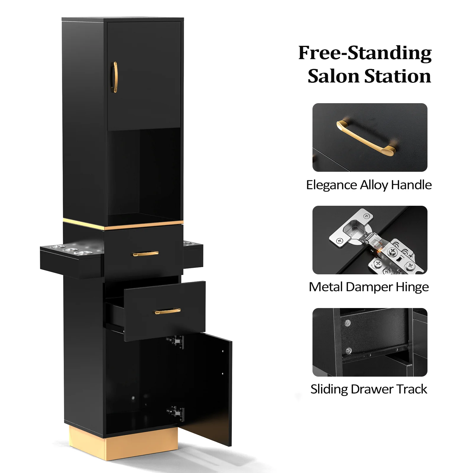 OmySalon HSC-24 Barber Storage Station Cabinet w/2 Drawers 2 Storage Cabinets 6 Hair Dryer Holders - Image 3