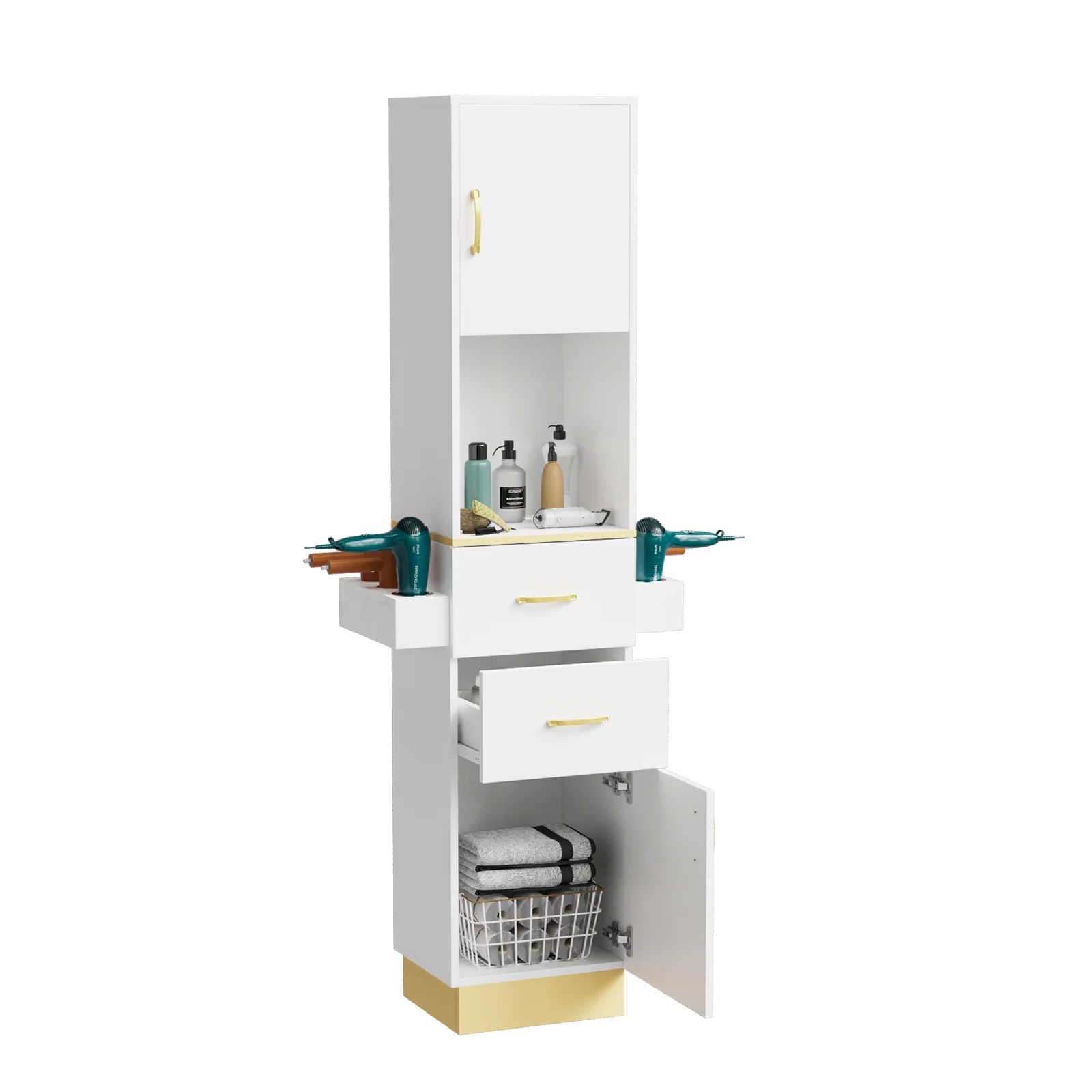 OmySalon HSC-24 Barber Storage Station Cabinet w/2 Drawers 2 Storage Cabinets 6 Hair Dryer Holders - Image 8