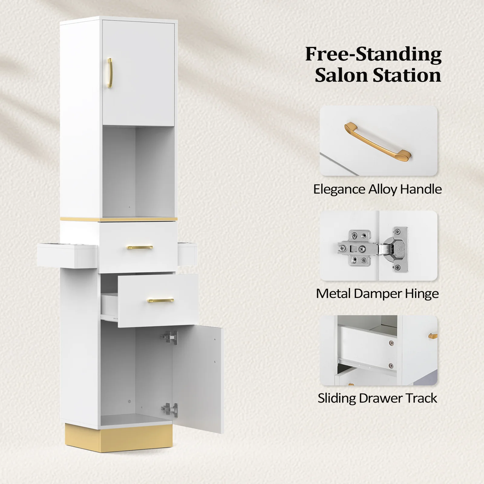 OmySalon HSC-24 Barber Storage Station Cabinet w/2 Drawers 2 Storage Cabinets 6 Hair Dryer Holders - Image 9