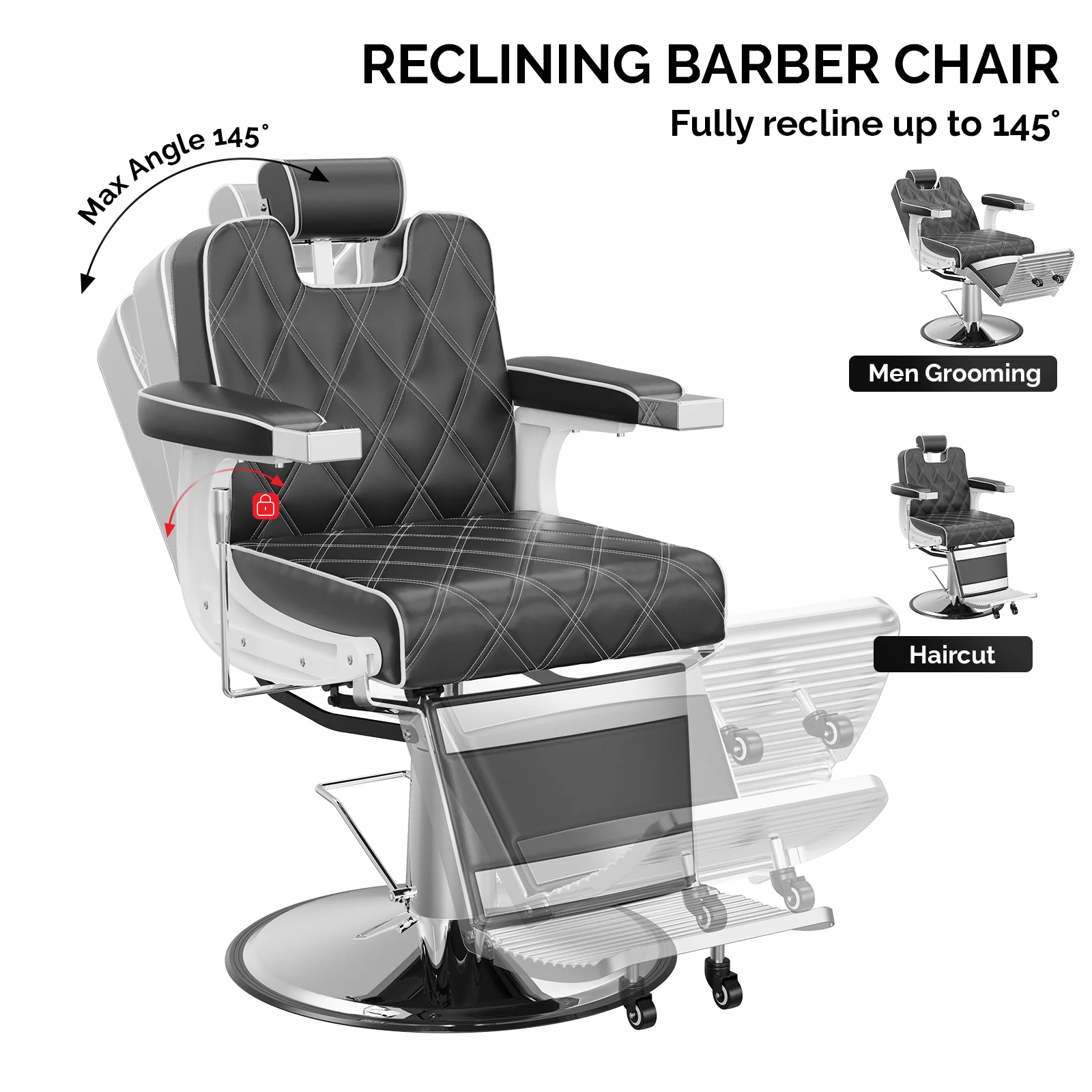 OmySalon BC1401 Modern Style Heavy Duty Hydraulic Recline Barber Chair - Image 4