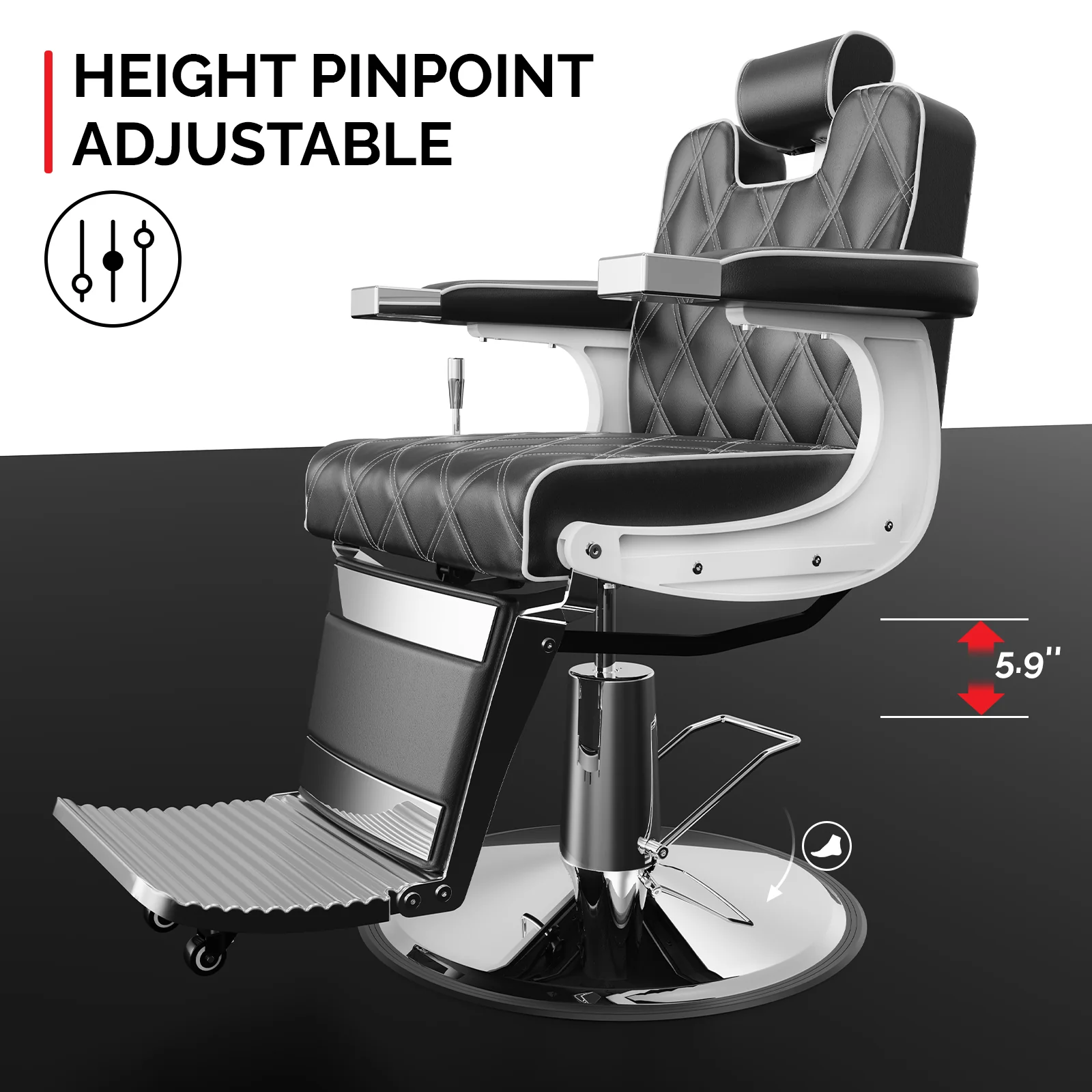 OmySalon BC1401 Modern Style Heavy Duty Hydraulic Recline Barber Chair - Image 6