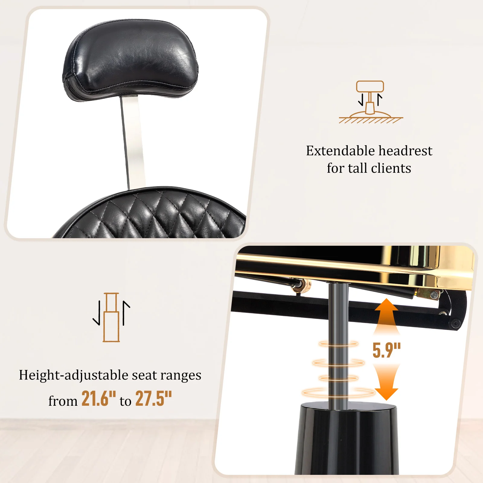 OmySalon BC1603 Retro Heavy Duty Hydraulic Recline Barber Chair - Image 3