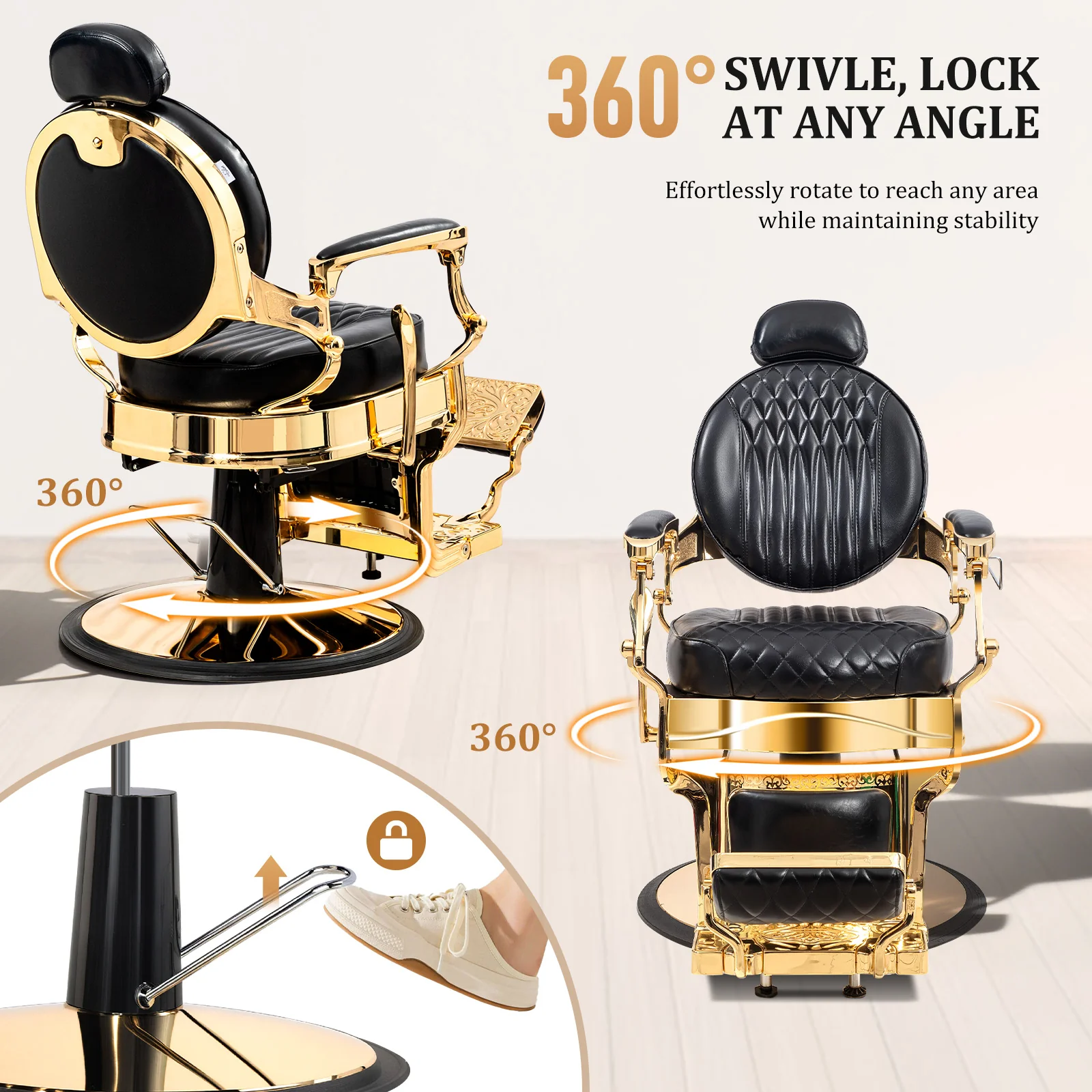 OmySalon BC1603 Retro Heavy Duty Hydraulic Recline Barber Chair - Image 5