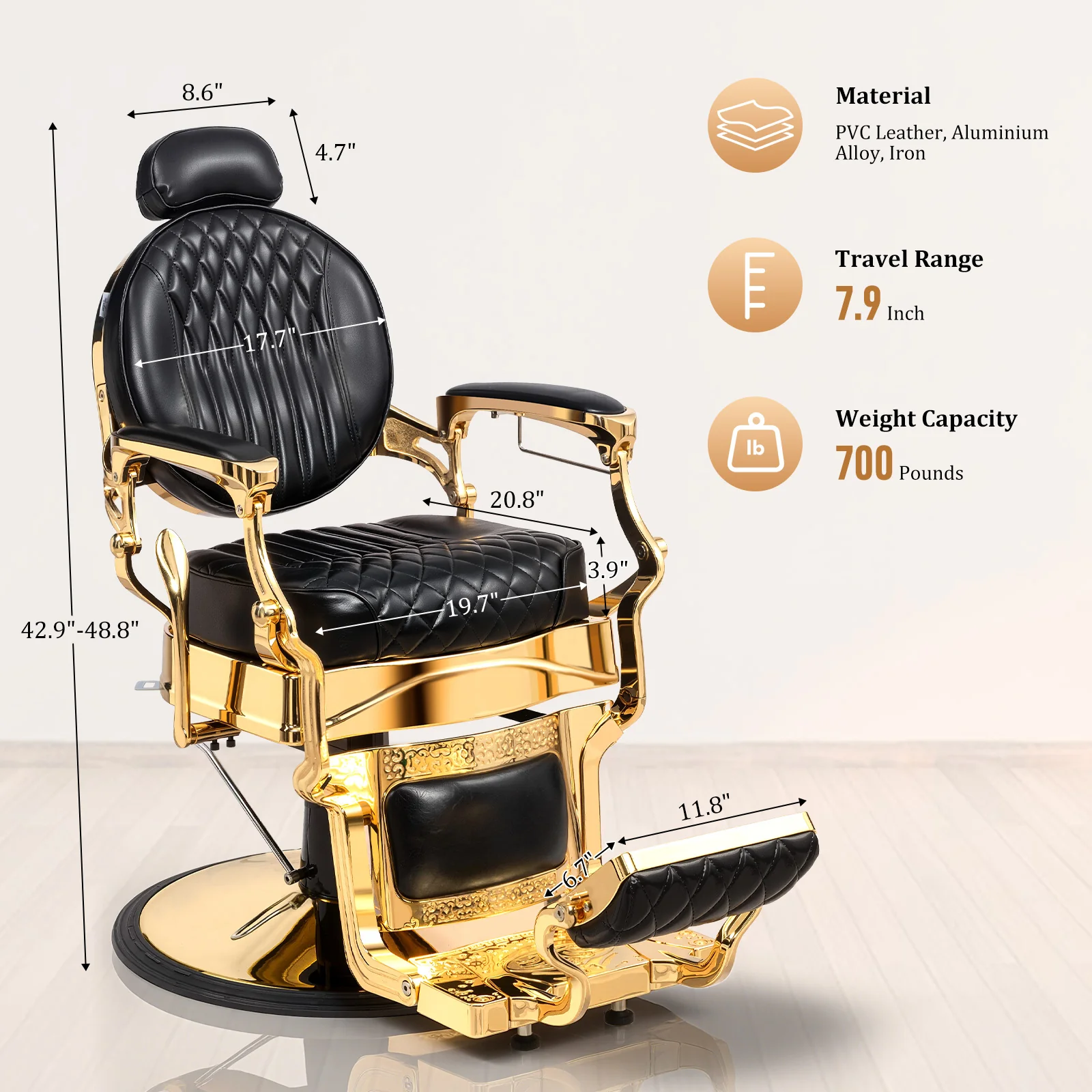 OmySalon BC1603 Retro Heavy Duty Hydraulic Recline Barber Chair - Image 9