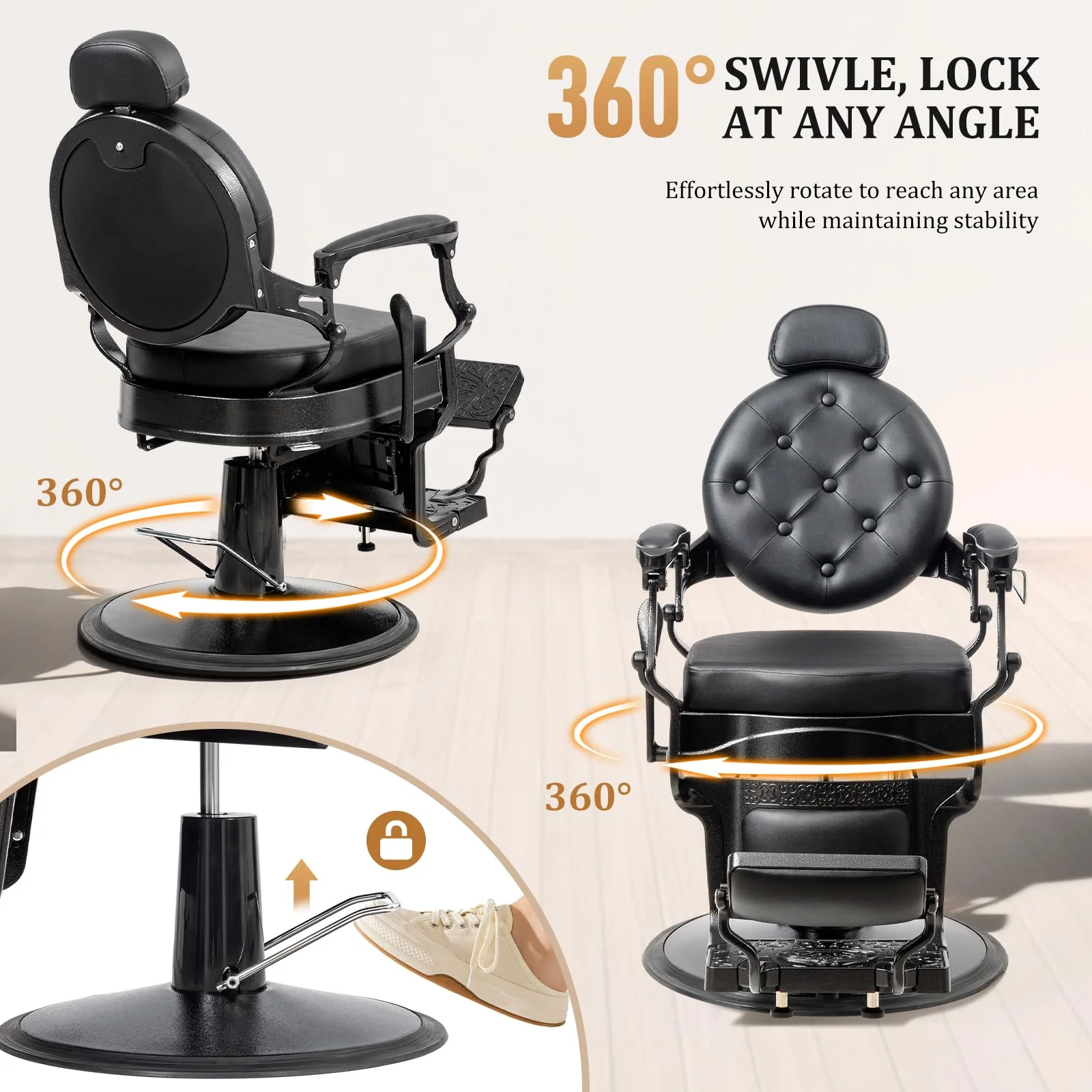 OmySalon BC1604 Retro Heavy Duty Hydraulic Recline Barber Chair - Image 15