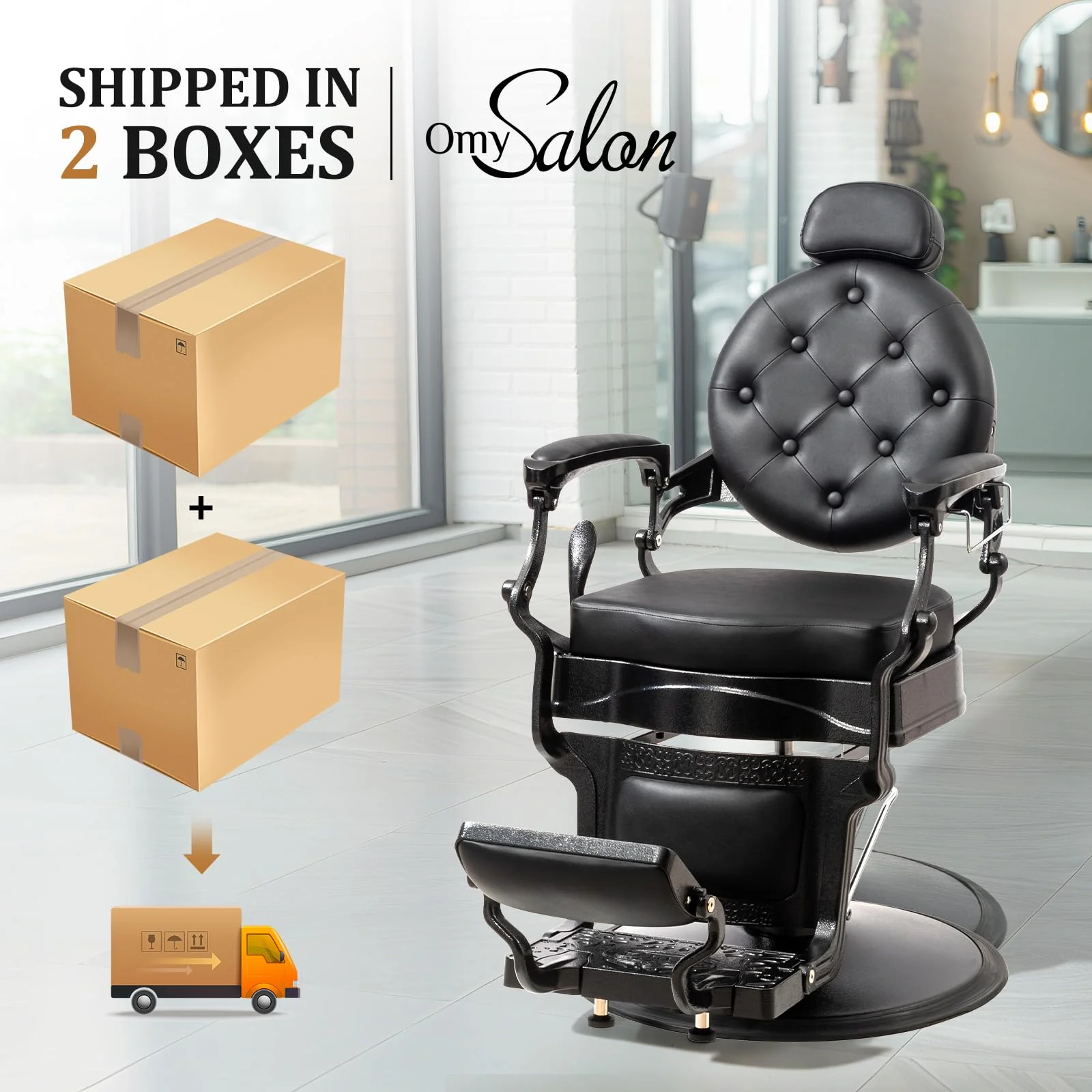 OmySalon BC1604 Retro Heavy Duty Hydraulic Recline Barber Chair - Image 18