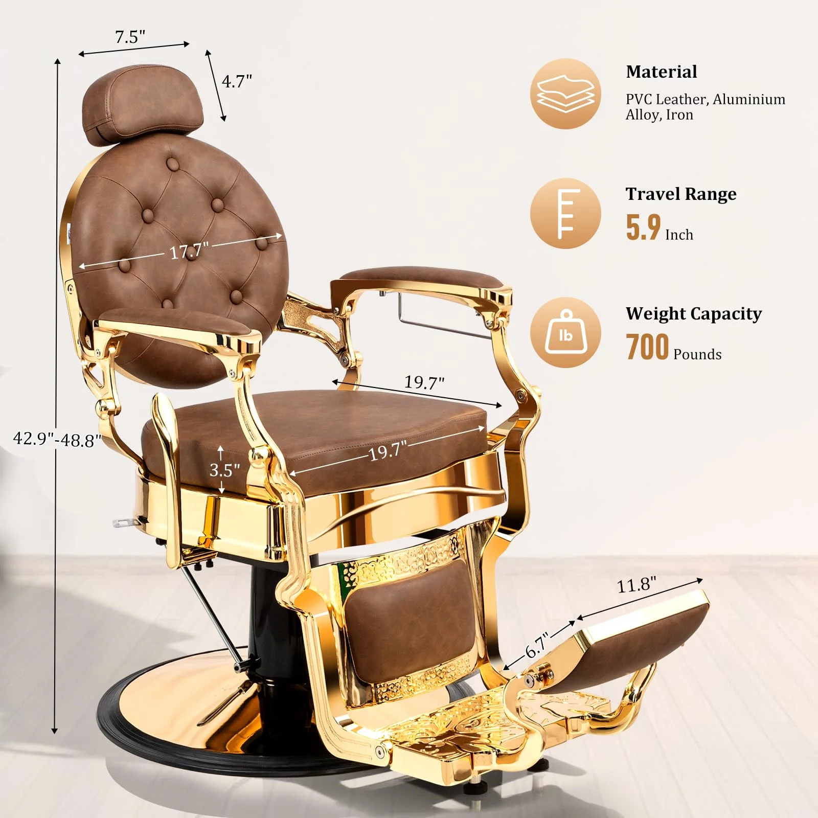 OmySalon BC1604 Retro Heavy Duty Hydraulic Recline Barber Chair - Image 21