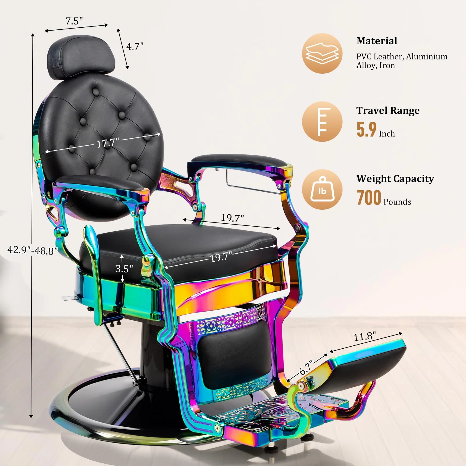 OmySalon BC1604 Retro Heavy Duty Hydraulic Recline Barber Chair - Image 3