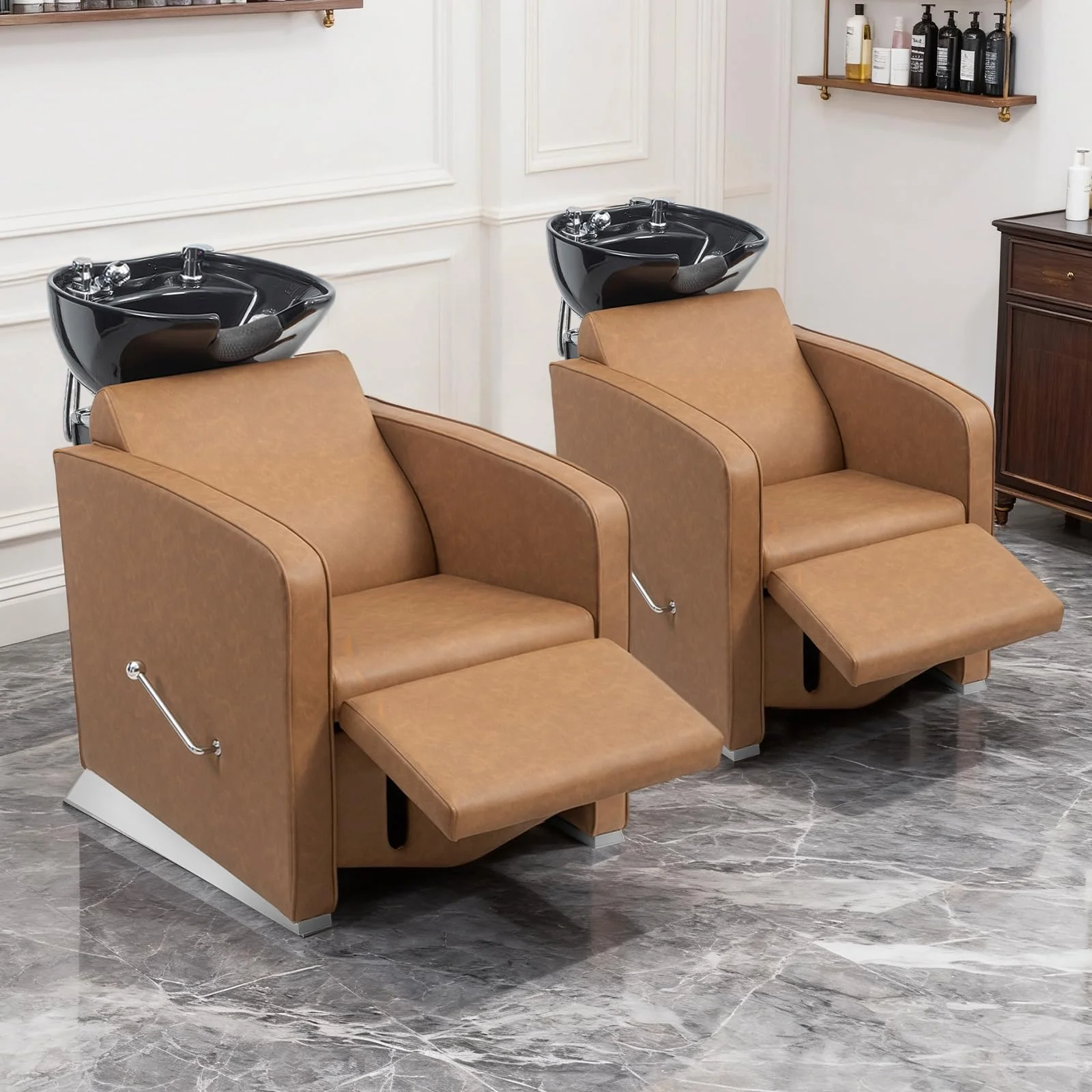 OmySalon BU1221 Salon Shampoo Backwash Chair Unit with Ceramic Shampoo Bowl & Adjustable Footrest - Image 11