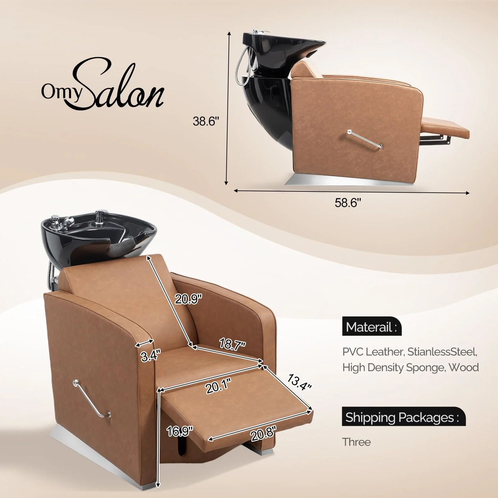 OmySalon BU1221 Salon Shampoo Backwash Chair Unit with Ceramic Shampoo Bowl & Adjustable Footrest - Image 12