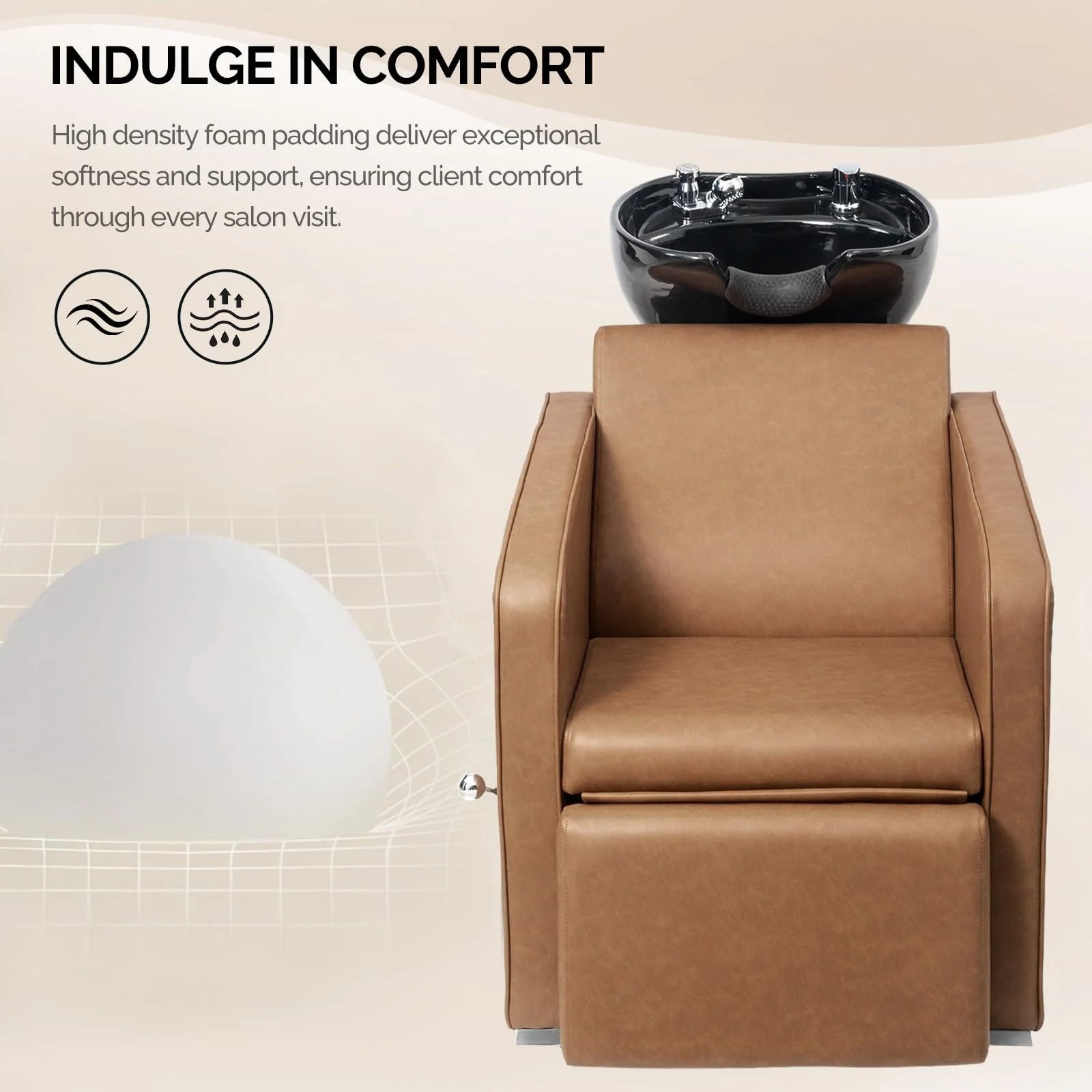 OmySalon BU1221 Salon Shampoo Backwash Chair Unit with Ceramic Shampoo Bowl & Adjustable Footrest - Image 13