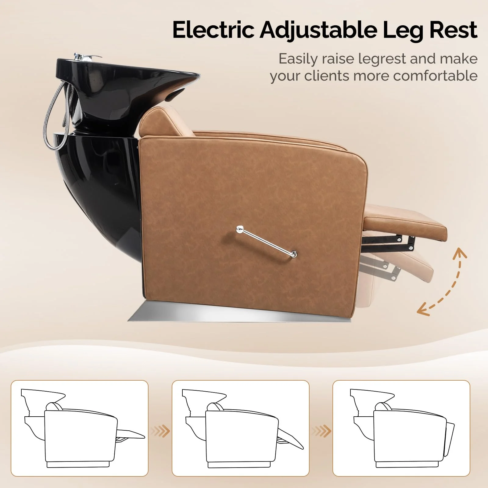 OmySalon BU1221 Salon Shampoo Backwash Chair Unit with Ceramic Shampoo Bowl & Adjustable Footrest - Image 15