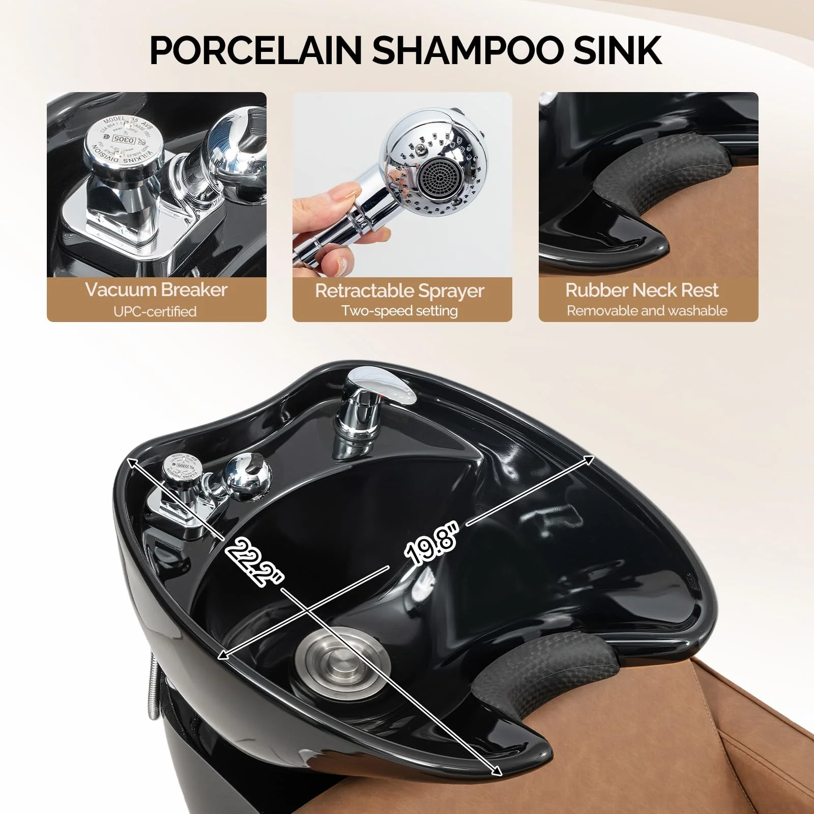 OmySalon BU1221 Salon Shampoo Backwash Chair Unit with Ceramic Shampoo Bowl & Adjustable Footrest - Image 16