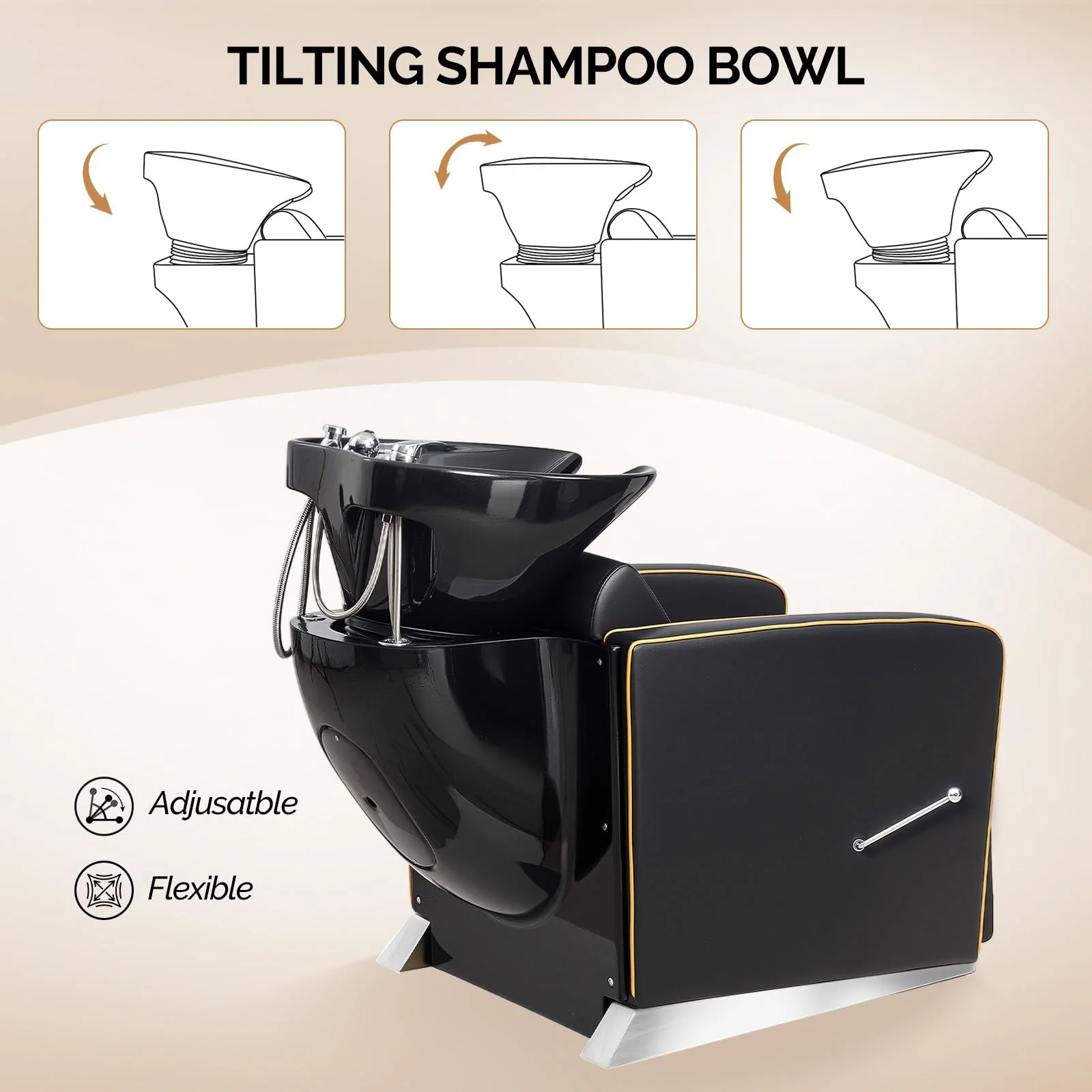 OmySalon BU1221 Salon Shampoo Backwash Chair Unit with Ceramic Shampoo Bowl & Adjustable Footrest - Image 5