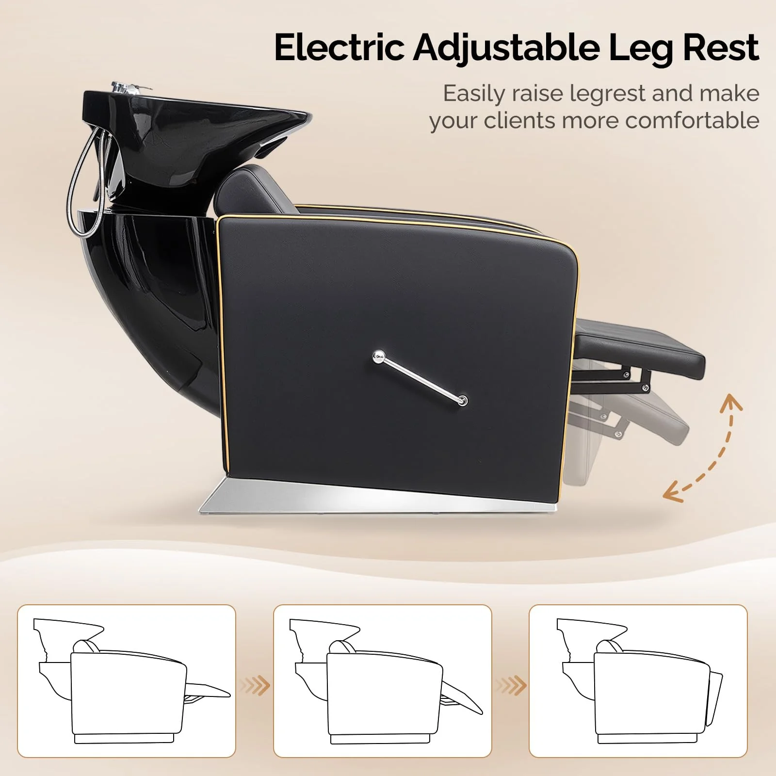 OmySalon BU1221 Salon Shampoo Backwash Chair Unit with Ceramic Shampoo Bowl & Adjustable Footrest - Image 6