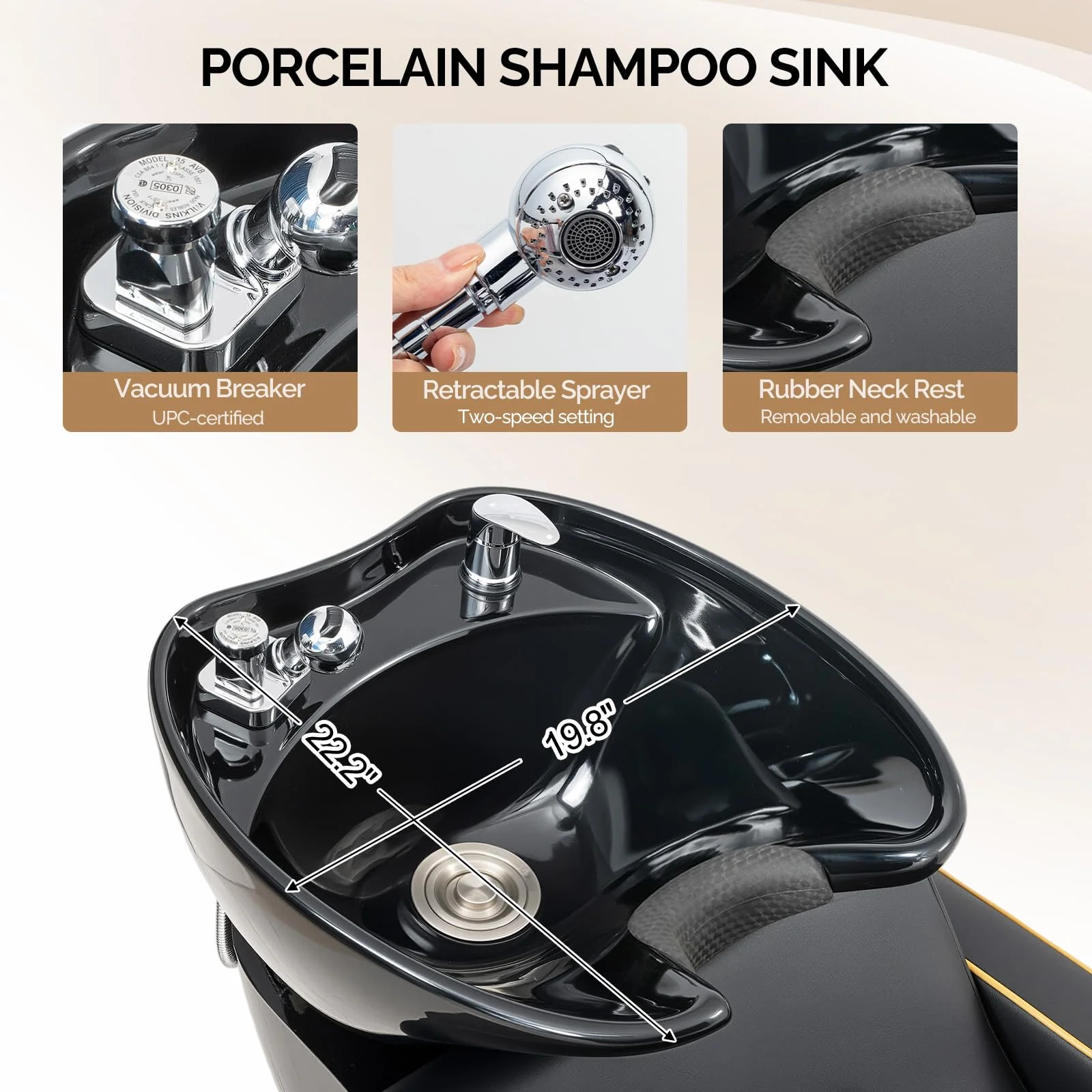 OmySalon BU1221 Salon Shampoo Backwash Chair Unit with Ceramic Shampoo Bowl & Adjustable Footrest - Image 7