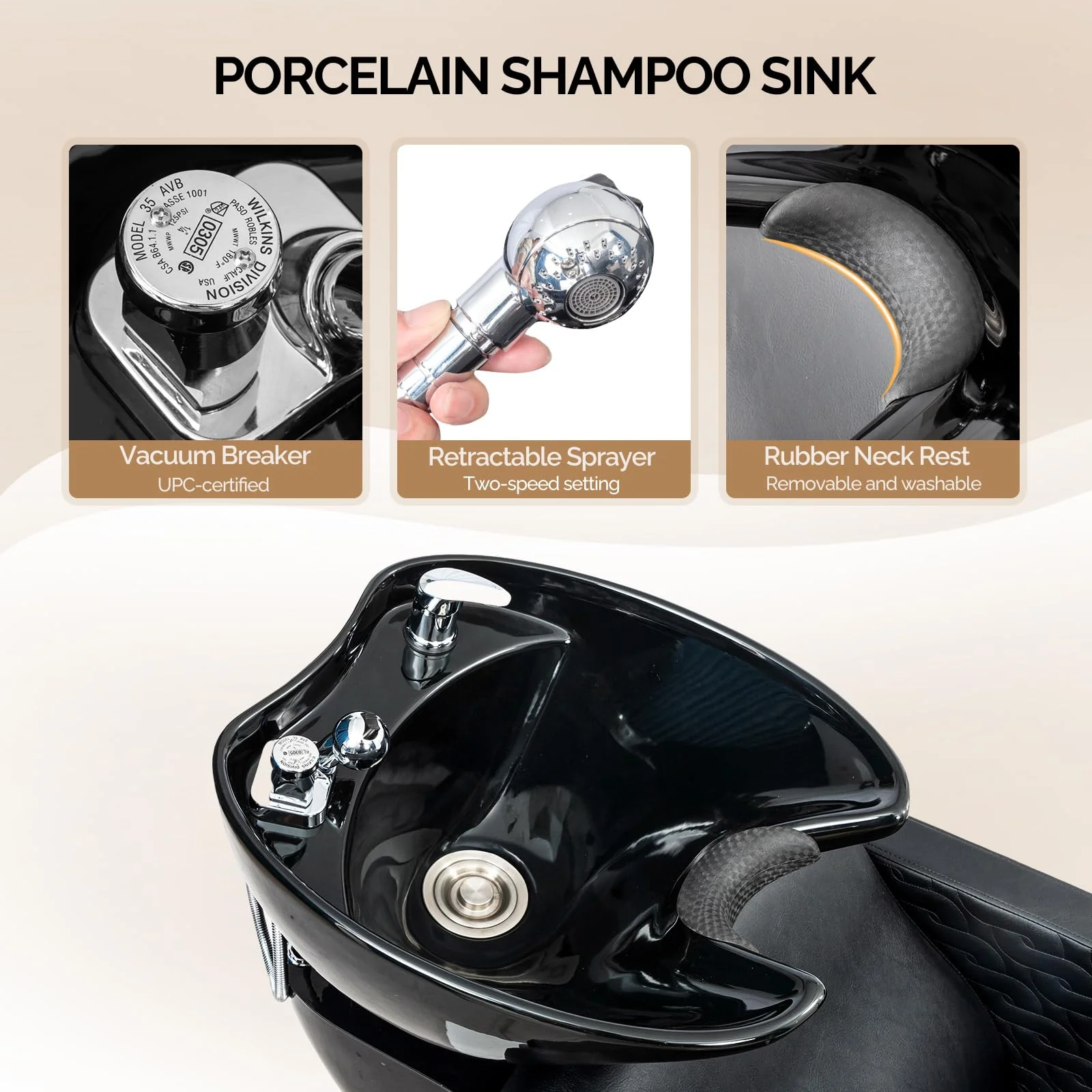 OmySalon BU1411 Salon Shampoo Bowl and Chair Backwash Unit with Tilting Porcelain Bowl - Image 3