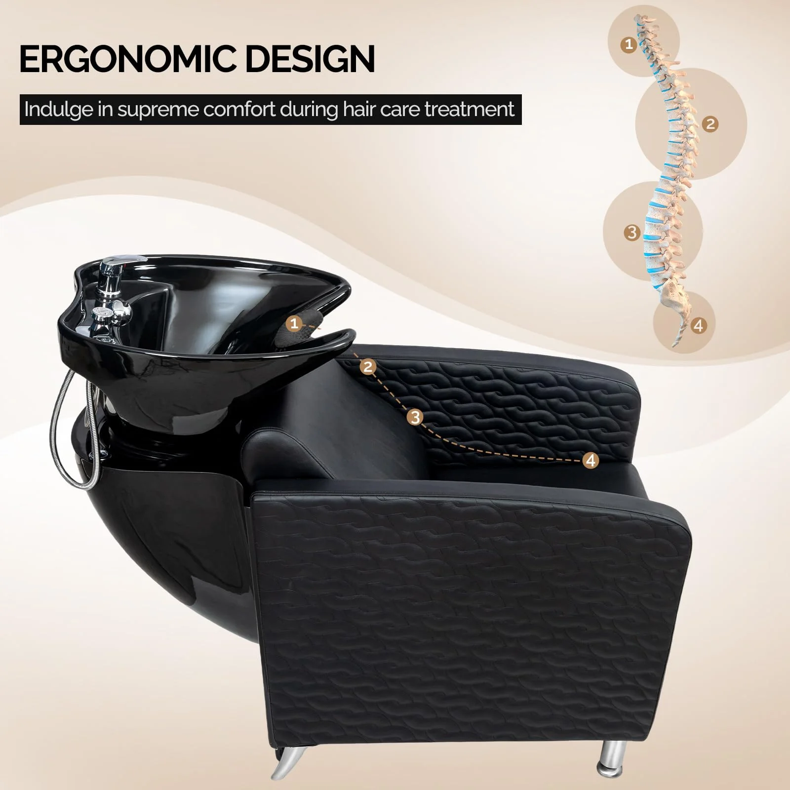 OmySalon BU1411 Salon Shampoo Bowl and Chair Backwash Unit with Tilting Porcelain Bowl - Image 7