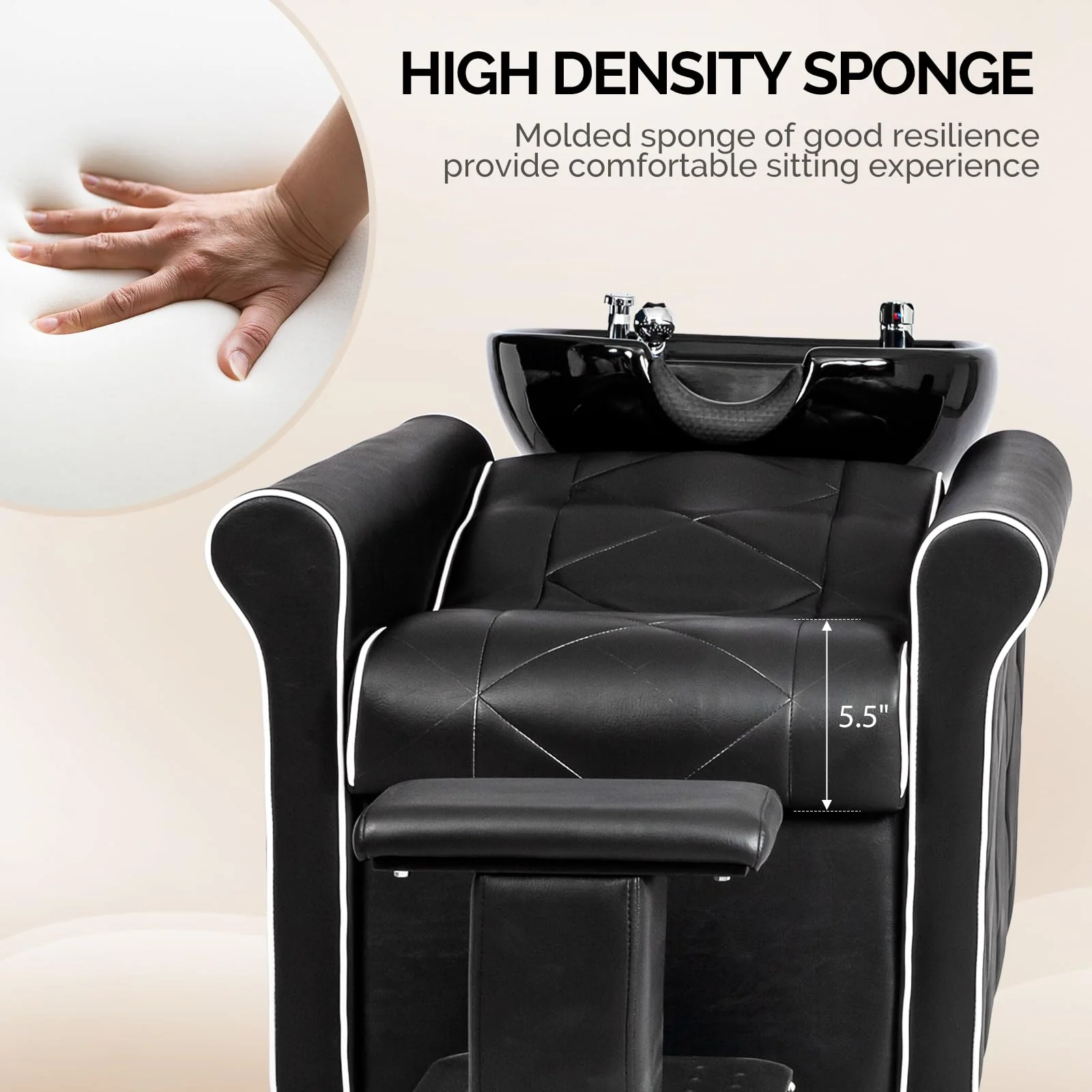 OmySalon BU1601 Salon Shampoo Bowl and Chair Backwash Unit with  Large Porcelain Bowl & Independent Footrest - Image 3