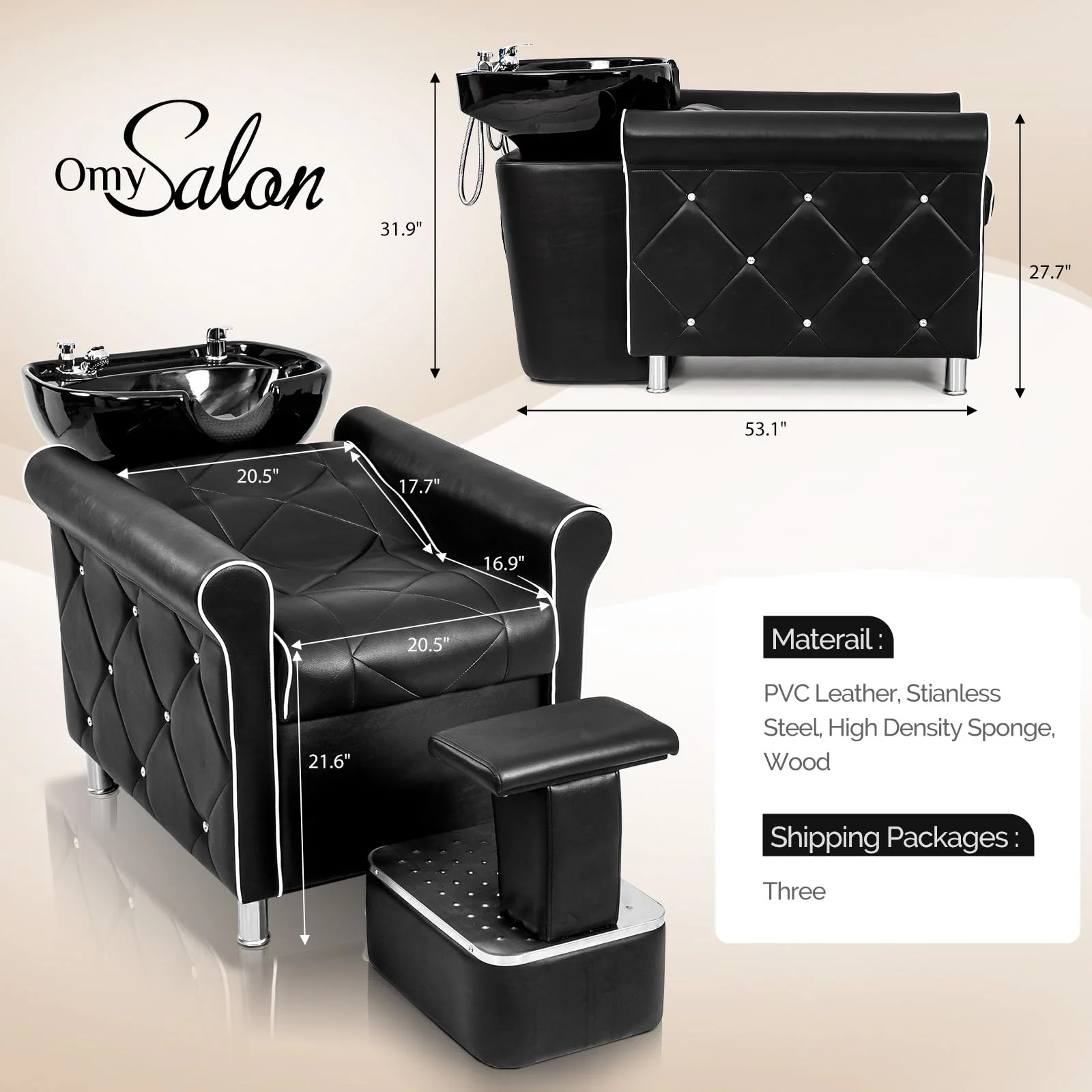 OmySalon BU1601 Salon Shampoo Bowl and Chair Backwash Unit with  Large Porcelain Bowl & Independent Footrest - Image 8