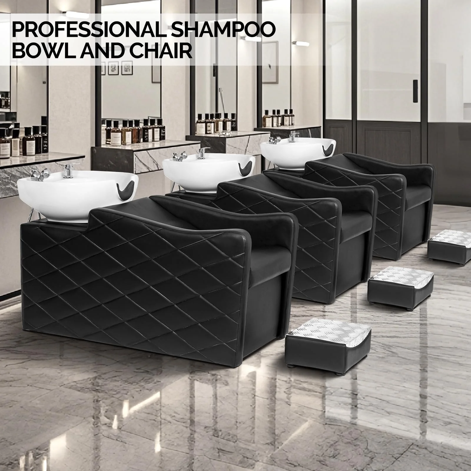 OmySalon BU1701 Salon Shampoo Bowl and Chair Backwash Unit with Large Ceramic Bowl & Freestanding Ottoman - Image 10