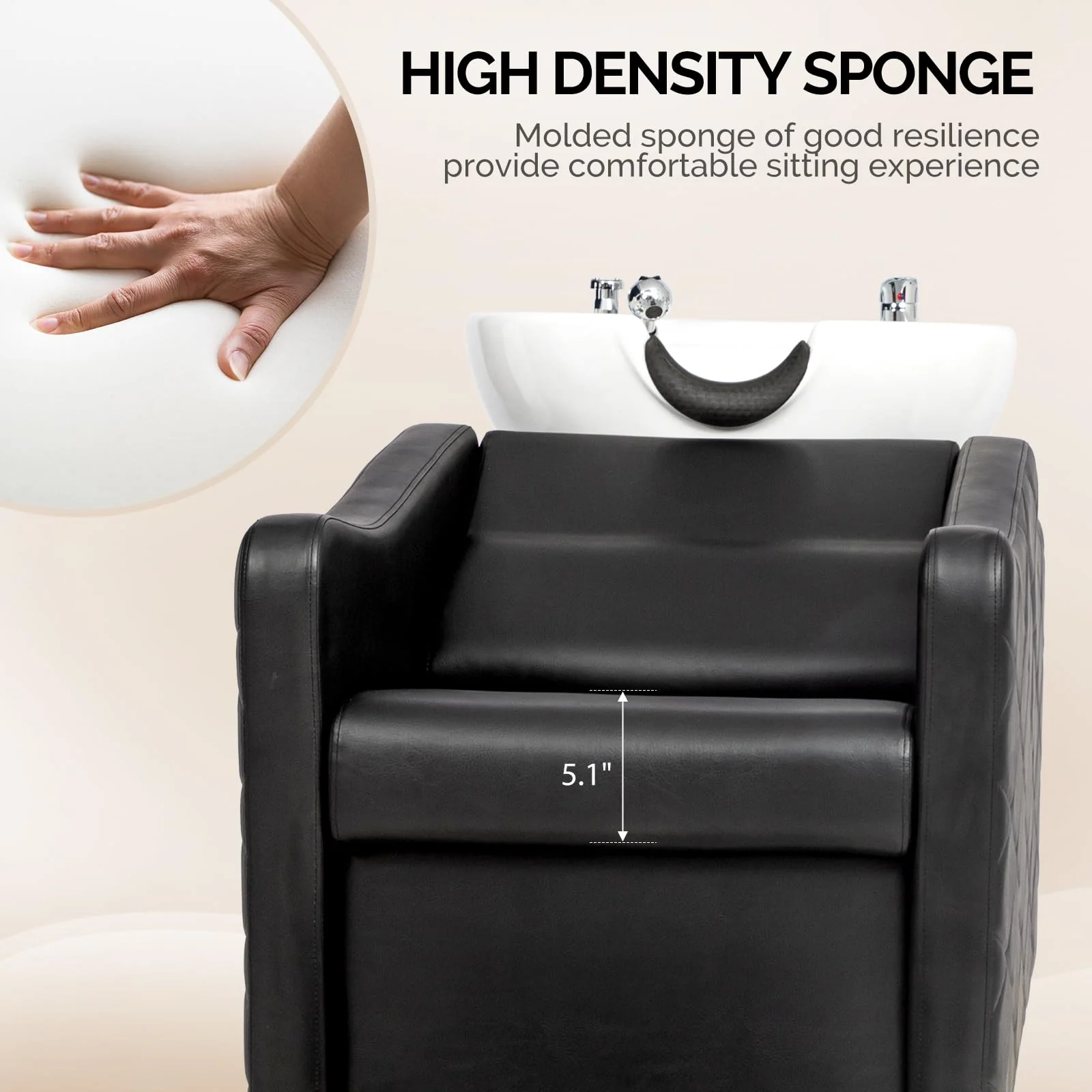 OmySalon BU1701 Salon Shampoo Bowl and Chair Backwash Unit with Large Ceramic Bowl & Freestanding Ottoman - Image 12