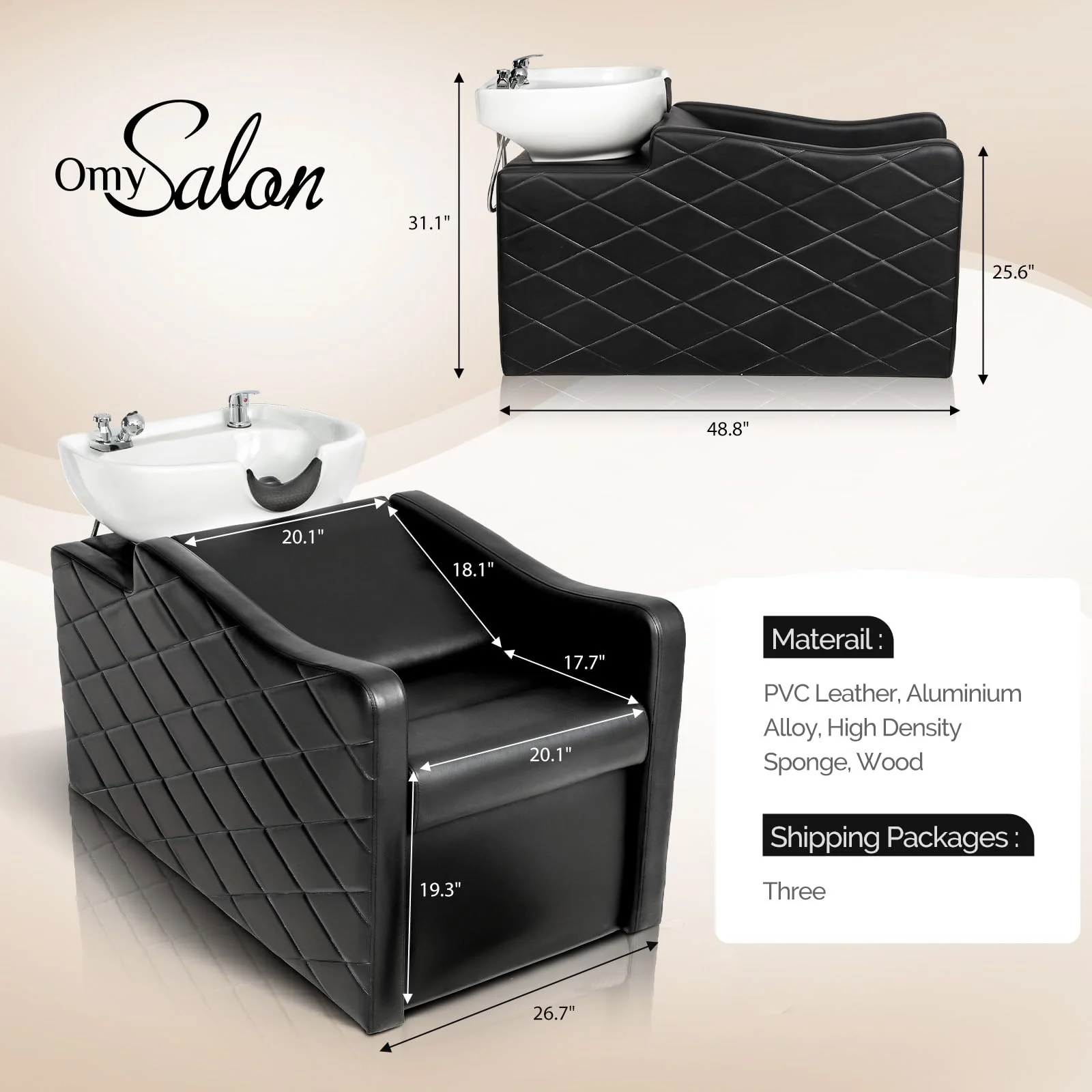 OmySalon BU1701 Salon Shampoo Bowl and Chair Backwash Unit with Large Ceramic Bowl & Freestanding Ottoman - Image 16