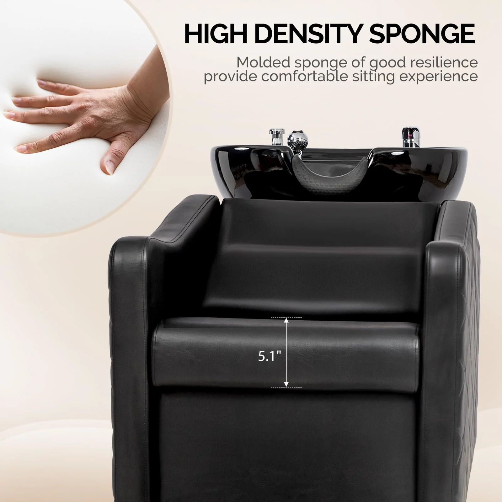 OmySalon BU1701 Salon Shampoo Bowl and Chair Backwash Unit with Large Ceramic Bowl & Freestanding Ottoman - Image 4