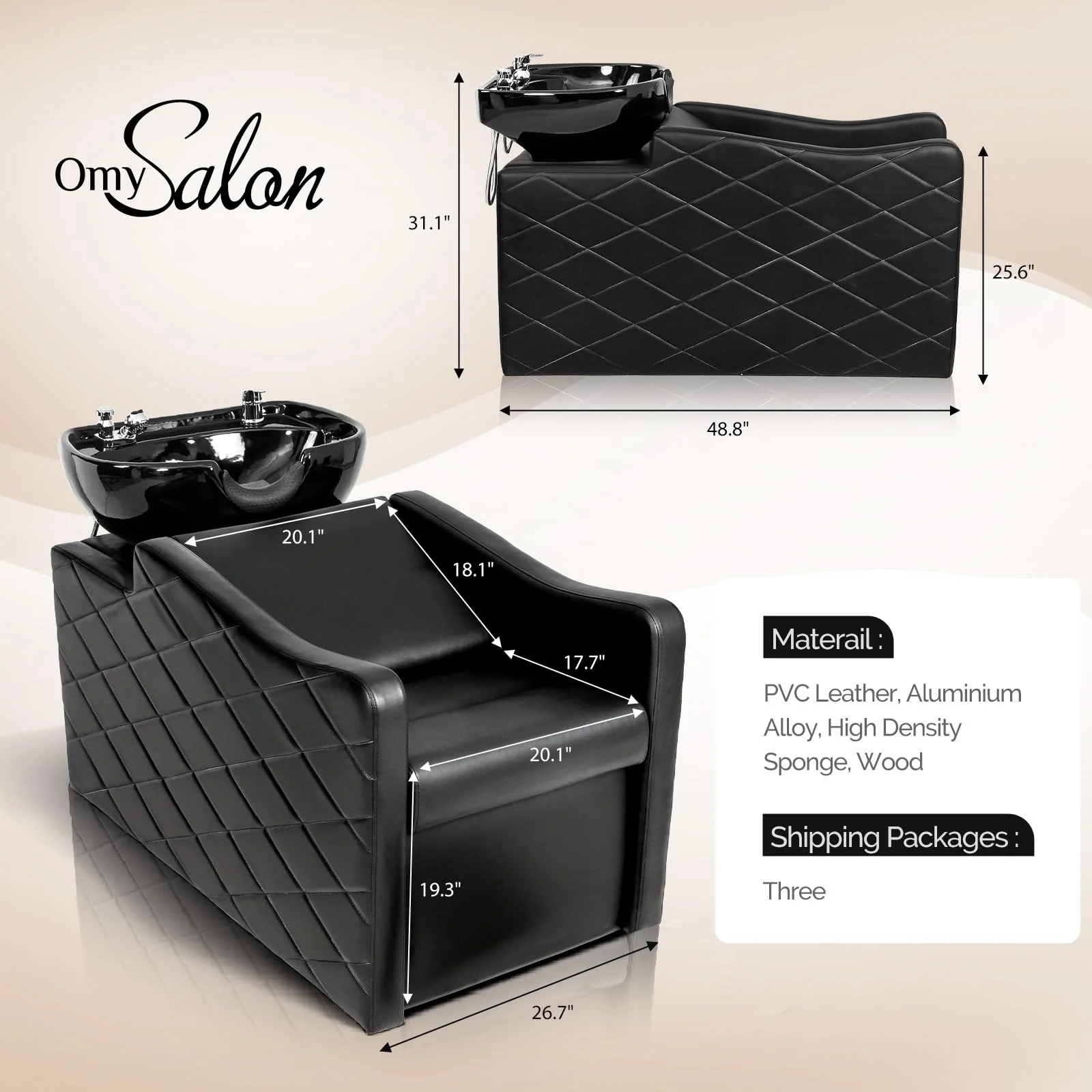 OmySalon BU1701 Salon Shampoo Bowl and Chair Backwash Unit with Large Ceramic Bowl & Freestanding Ottoman - Image 8