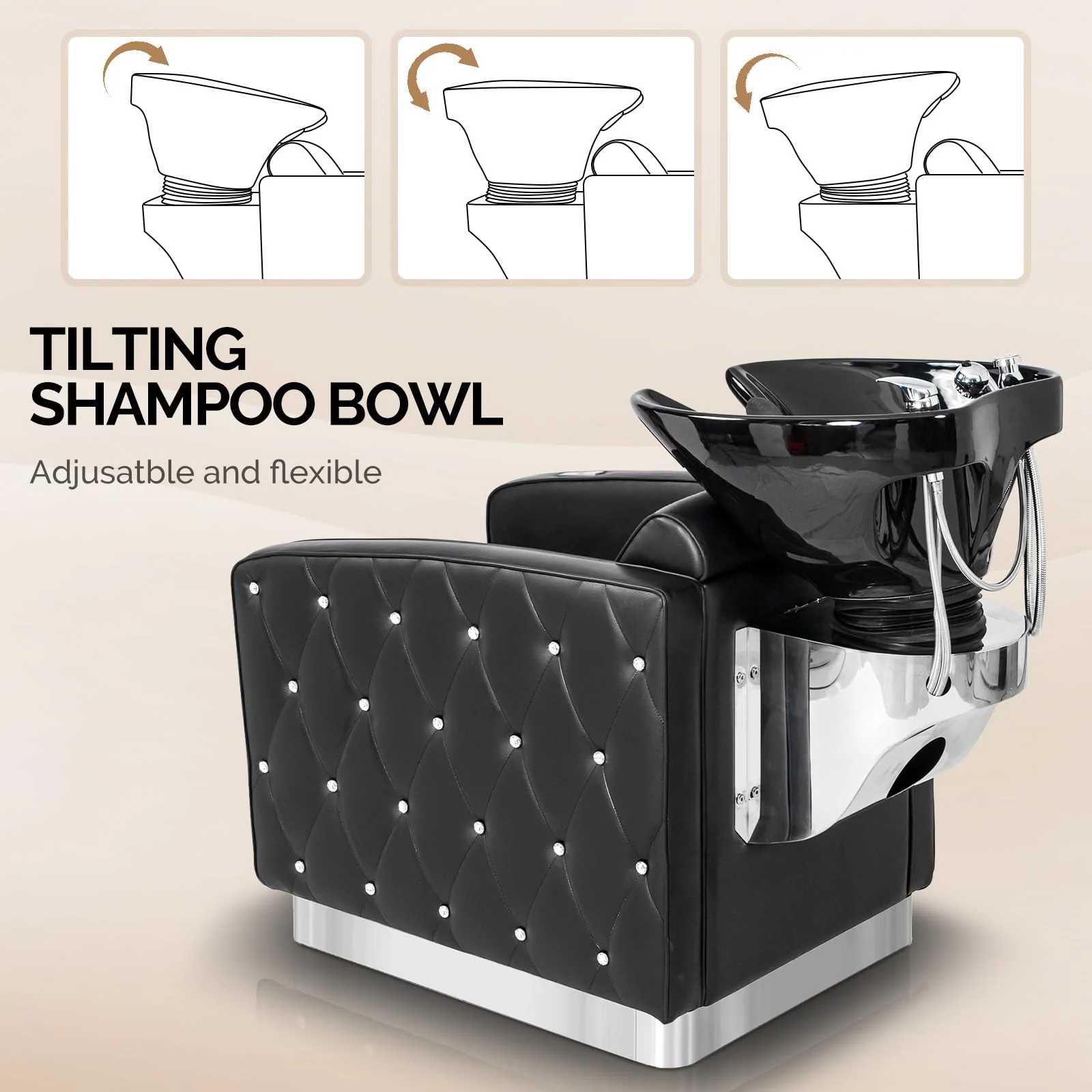 OmySalon BU1801 Electric Shampoo Bowl and Chair Backwash Unit with Reclining Legrest & Tilting Porcelain Shampoo Sink - Image 3