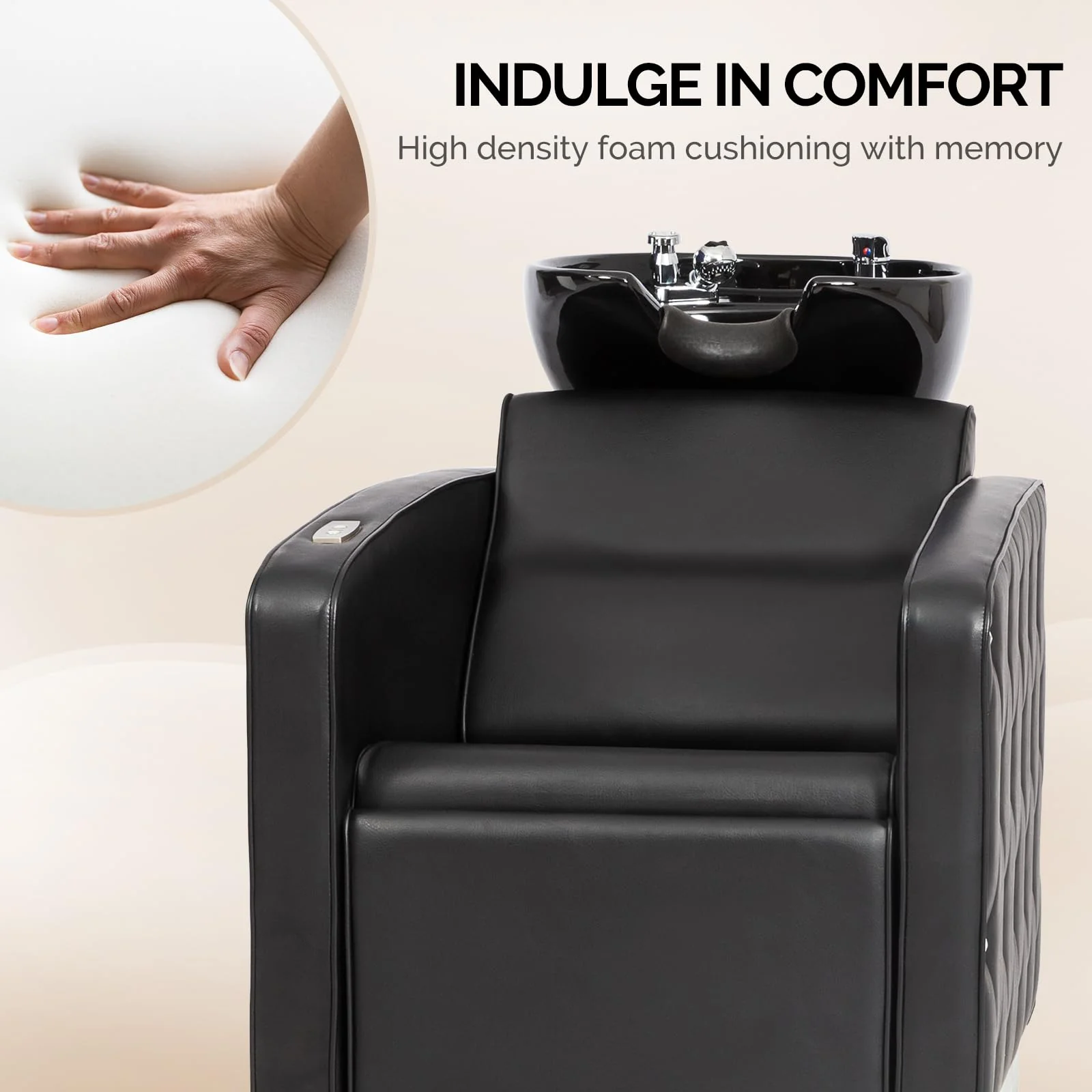 OmySalon BU1801 Electric Shampoo Bowl and Chair Backwash Unit with Reclining Legrest & Tilting Porcelain Shampoo Sink - Image 7