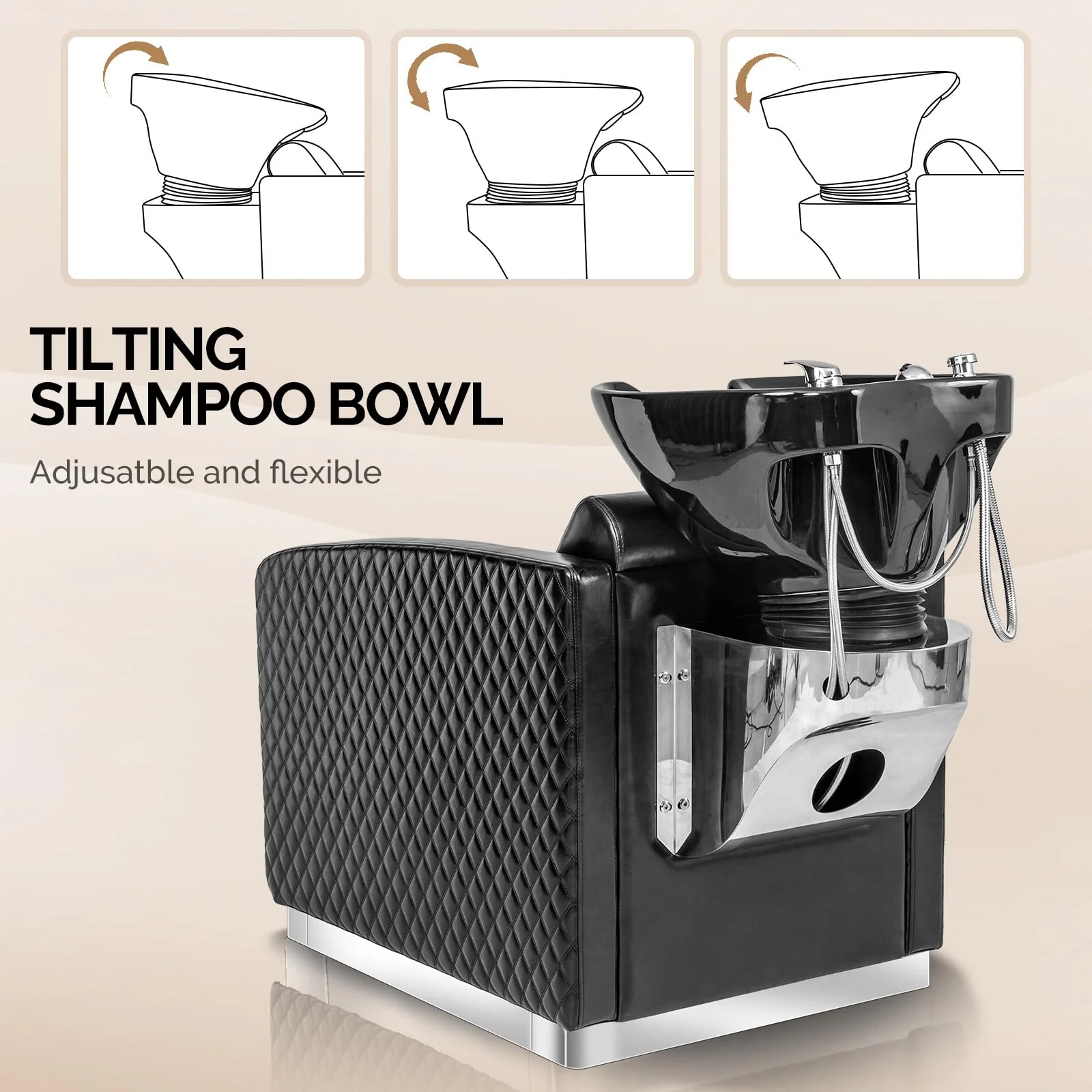 OmySalon BU1901 Salon Shampoo Bowl and Chair Backwash Unit with Large Ceramic Sink & Stainless Steel Base - Image 4