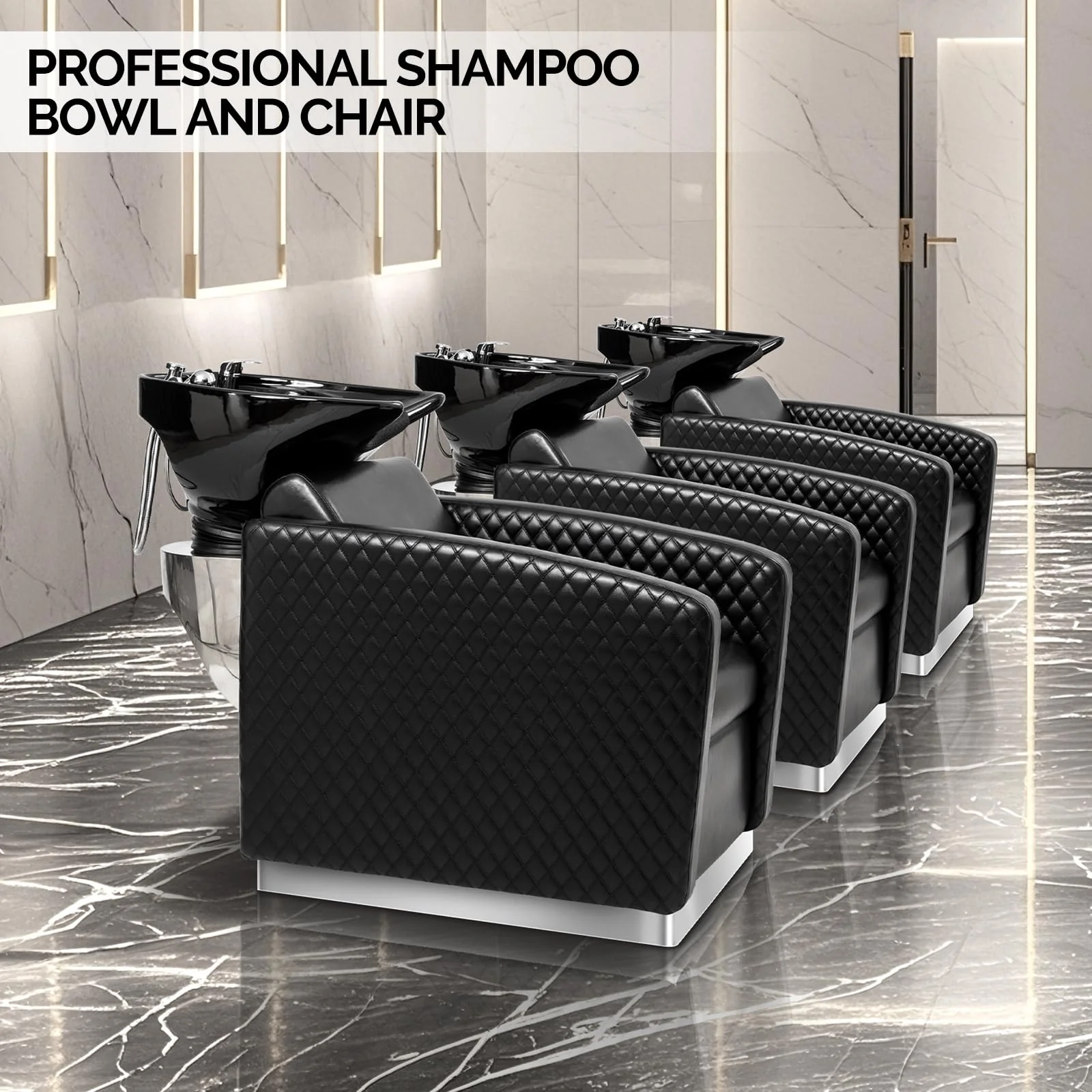 OmySalon BU1901 Salon Shampoo Bowl and Chair Backwash Unit with Large Ceramic Sink & Stainless Steel Base - Image 6