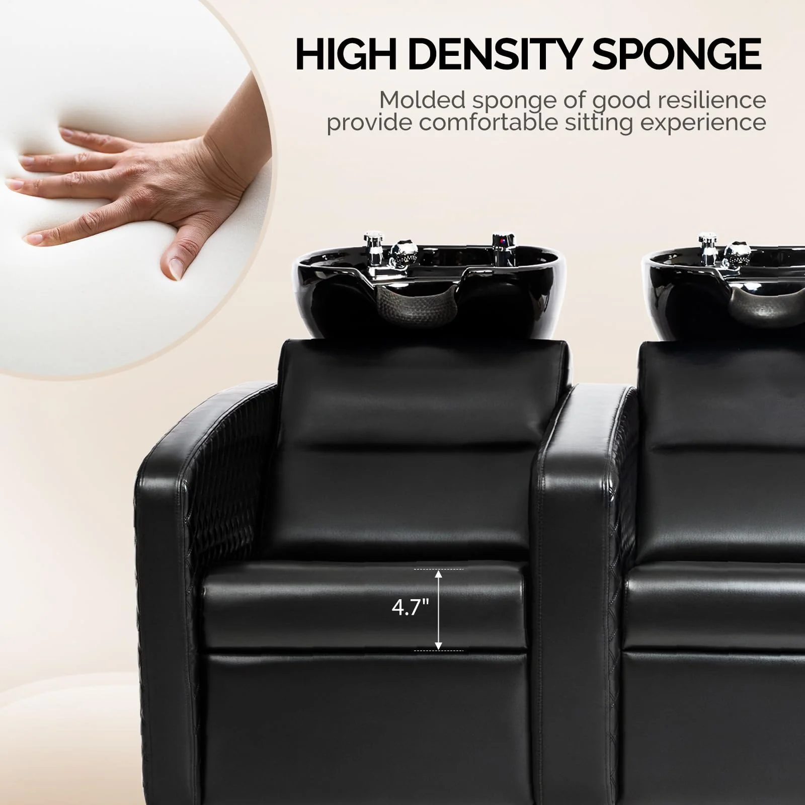 OmySalon BU1911 2-Seater Shampoo Bowl and Chair Backwash Unit with 2 Large Ceramic Sinks & Stainless Steel Base - Image 3