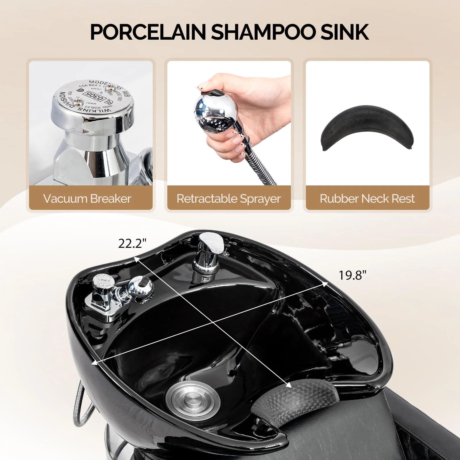 OmySalon BU1911 2-Seater Shampoo Bowl and Chair Backwash Unit with 2 Large Ceramic Sinks & Stainless Steel Base - Image 6