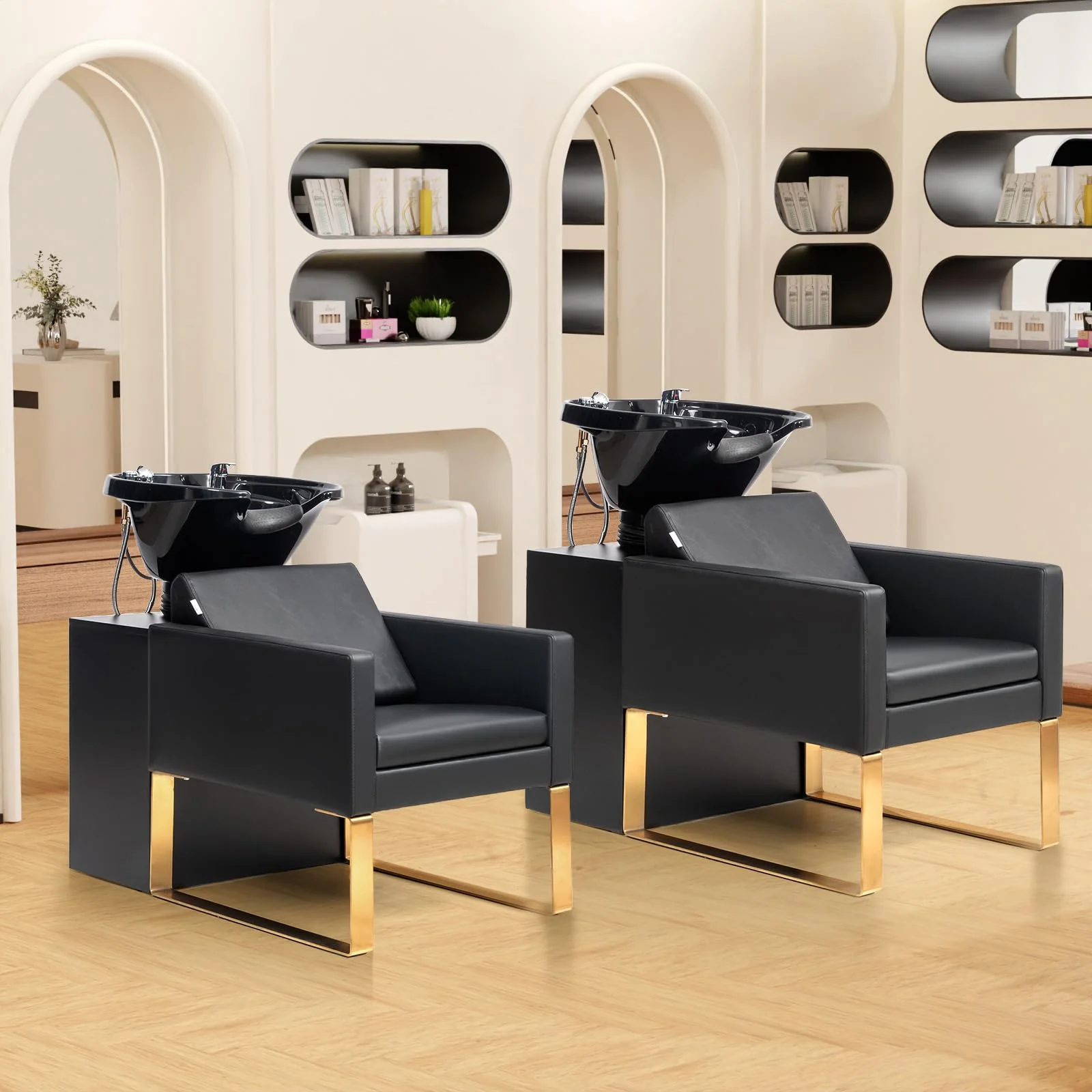 OmySalon BU2001 Salon Shampoo Backwash Chair Unit with ABS Plastic Bowl & Wooden Cabinet - Image 2