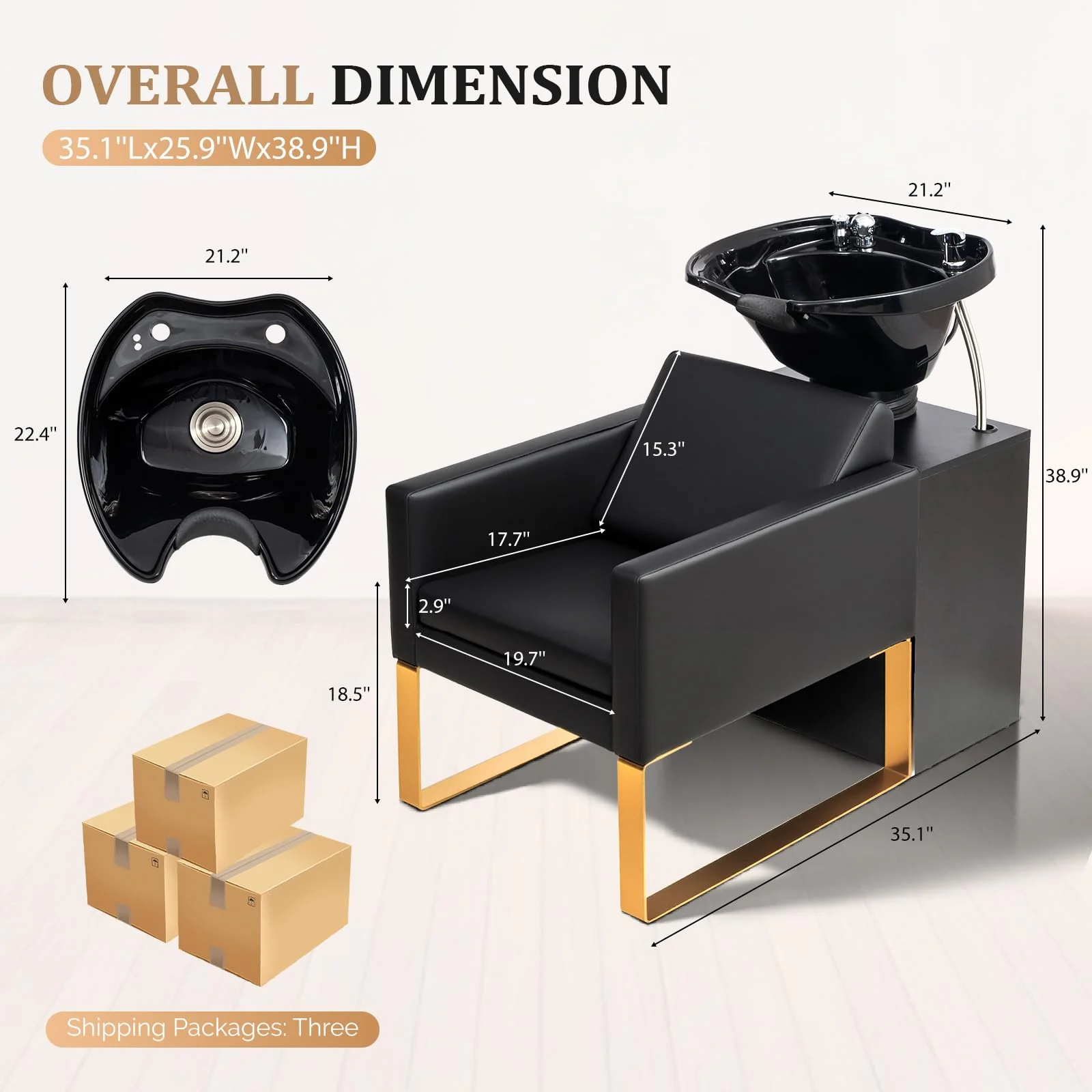 OmySalon BU2001 Salon Shampoo Backwash Chair Unit with ABS Plastic Bowl & Wooden Cabinet - Image 3