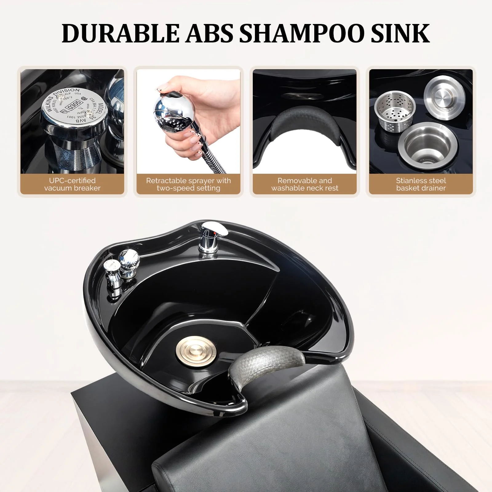 OmySalon BU2001 Salon Shampoo Backwash Chair Unit with ABS Plastic Bowl & Wooden Cabinet - Image 5
